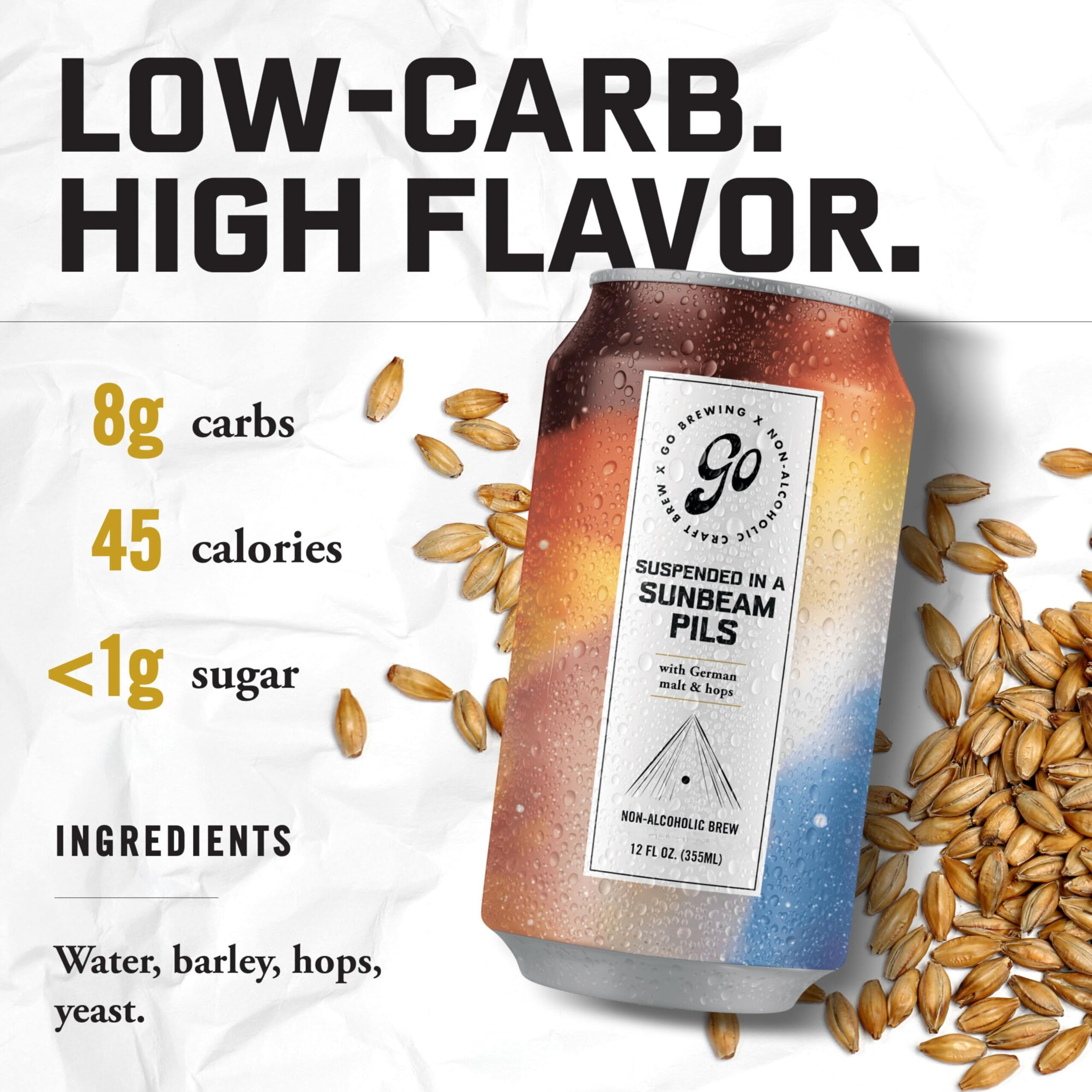Go Brewing Non-Alcoholic Brew, Suspended In A Sunbeam Pils - Low-Calorie - Non-Alcoholic Brews, Crafted In Small Batches, 12 Fl Oz Cans, 12-Pack