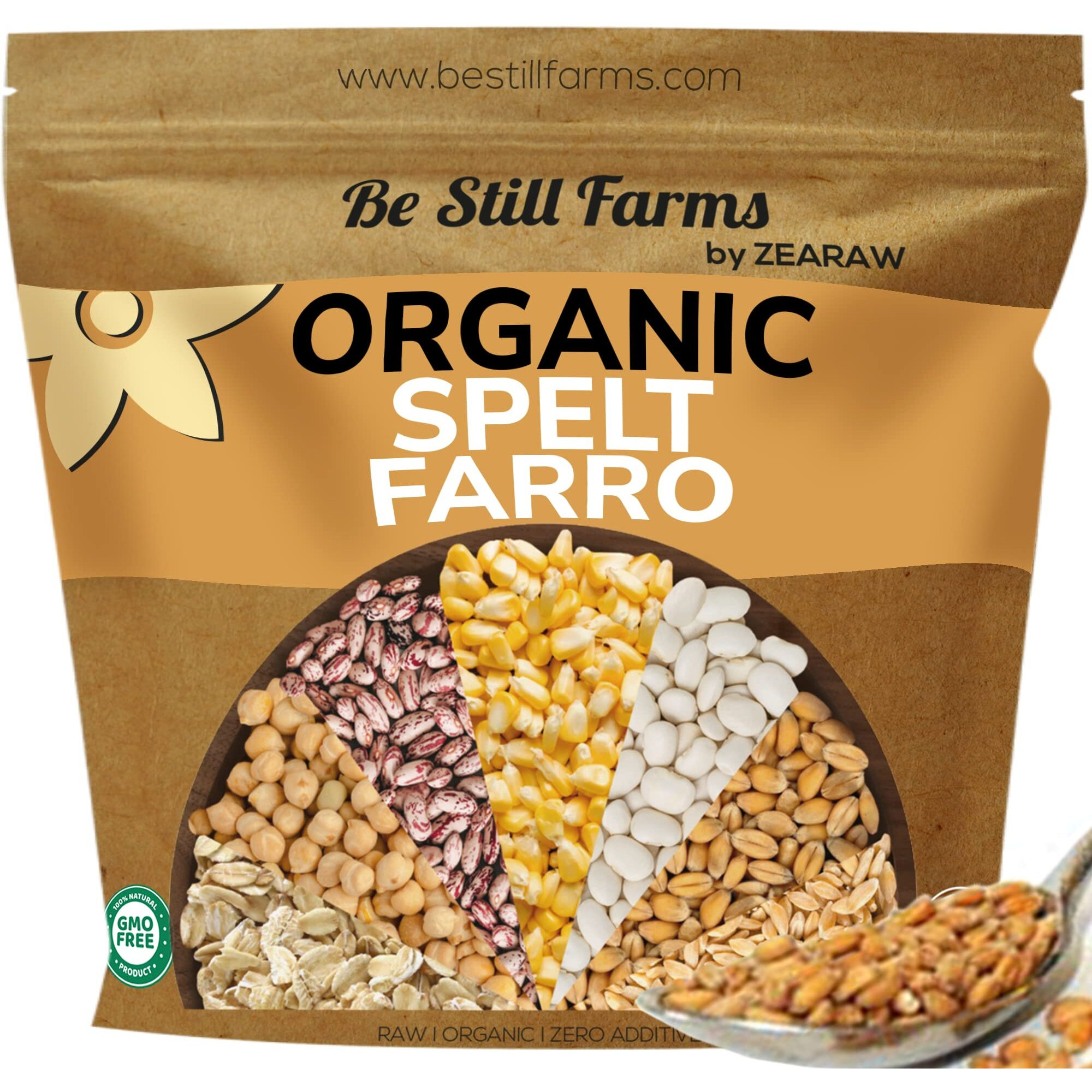 Be Still Farms Spelt Farro Grain Organic 5.8 Lb - Whole Wheat Berries Bulk - Ancient Grains Ideal For Flour, Bread - High In Protein | Similar To Einkorn | Usa Grown | Usda Certified | Vegan | Non-Gmo