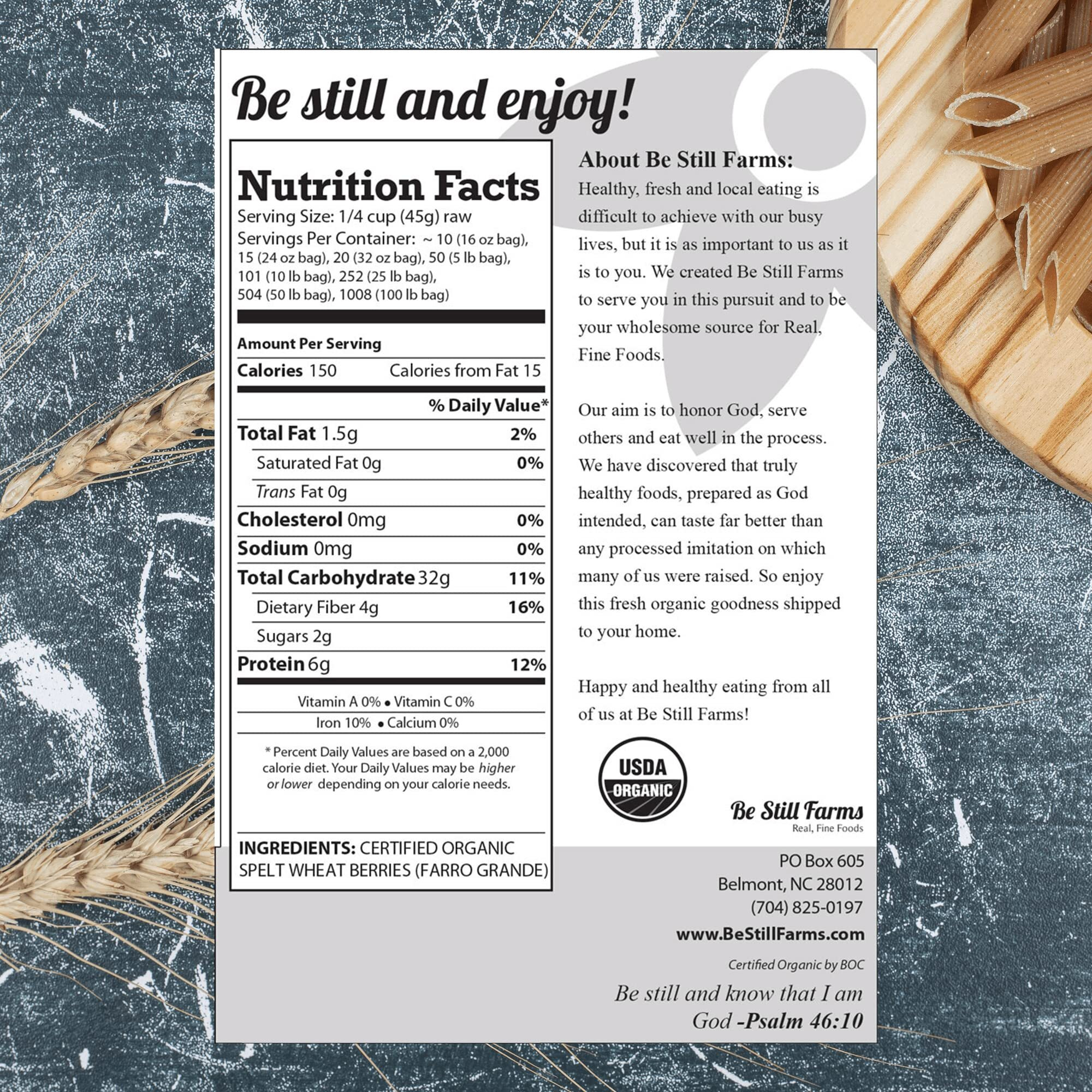 Be Still Farms Spelt Farro Grain Organic 5.8 Lb - Whole Wheat Berries Bulk - Ancient Grains Ideal For Flour, Bread - High In Protein | Similar To Einkorn | Usa Grown | Usda Certified | Vegan | Non-Gmo