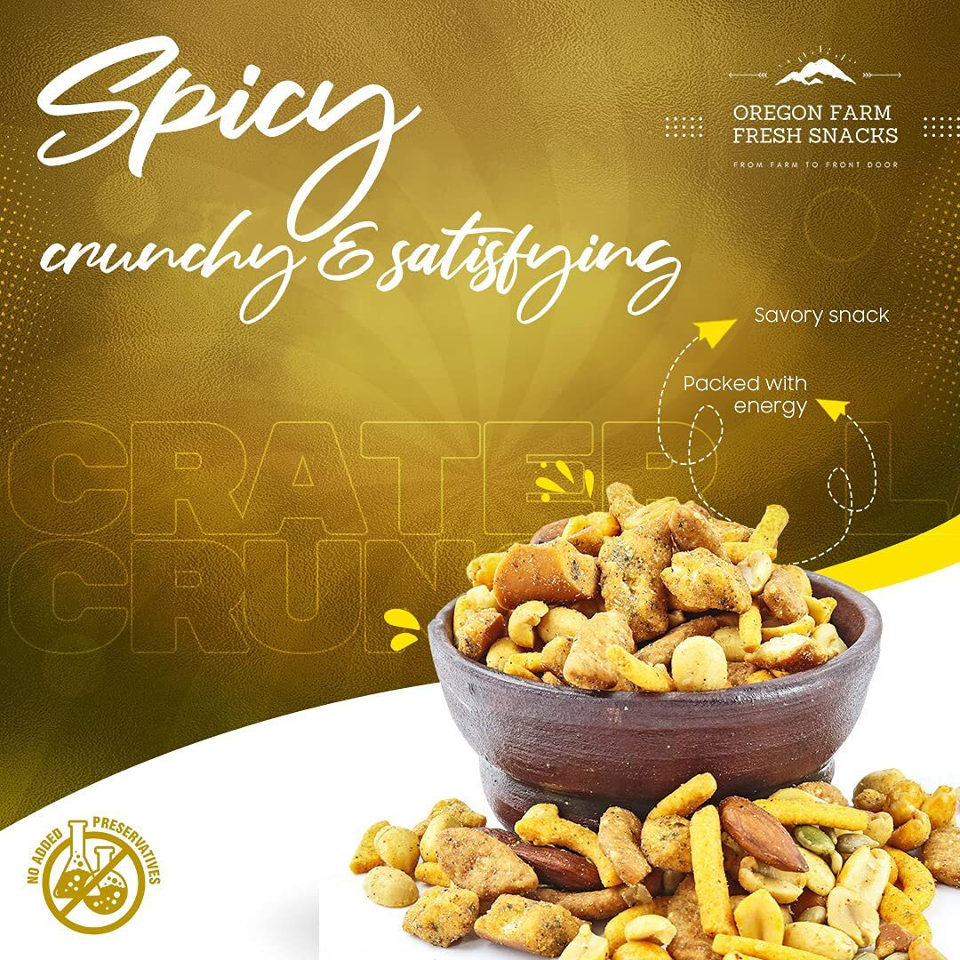 Oregon Farm Fresh Snacks Mix - Crater Lake Crunch - Tex Mex - Spicy Pub Mix Gourmet Cheesy Jalapeno Snack Mix - Spicy Party Mix Snacks (16 Oz) - Snack Foods Poker Mix In Resealable Bag - Spicy Trail Mix