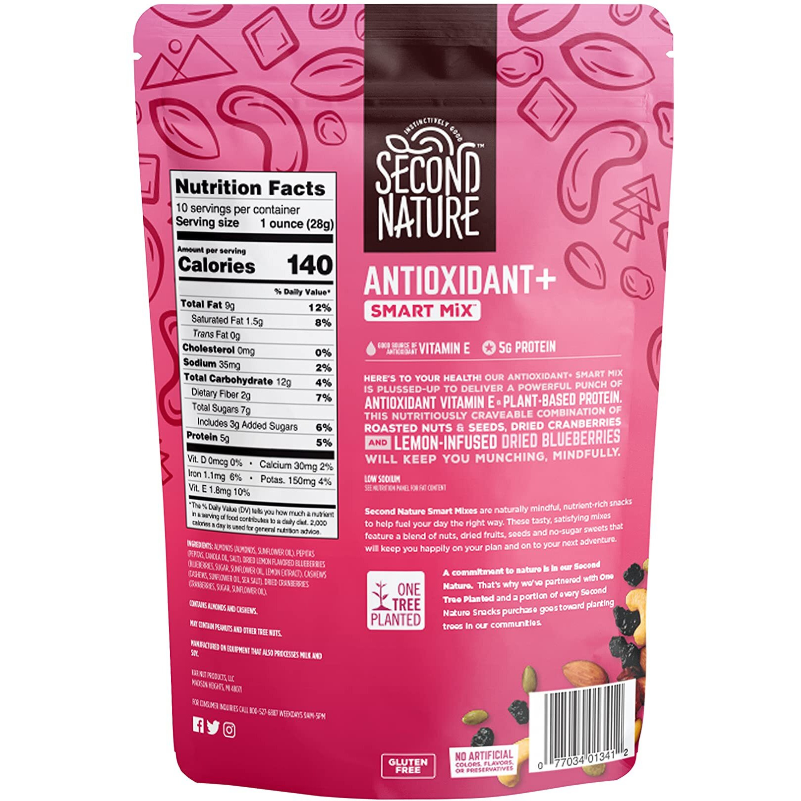 Second Nature Antioxidant+ Smart Mix, Good Source Of Antioxidant Vitamin E, No Artificial Colors, Flavors Or Preservatives, Low Sodium, Kosher, Gluten Free, 10 Ounce (Pack Of 6)
