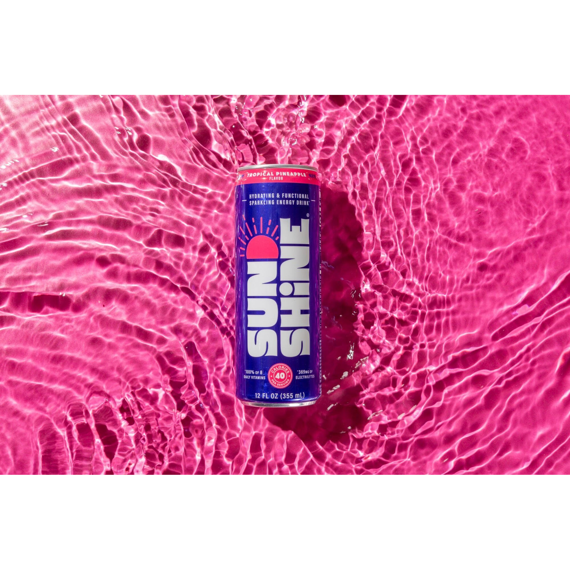 Sunshine Sparkling Energy Drink, Tropical Pineapple With Daily Essential Vitamins, 360Mg Of Electrolytes, 70Mg Of Natural Caffeine, 12 Fl Oz (Pack Of 12)