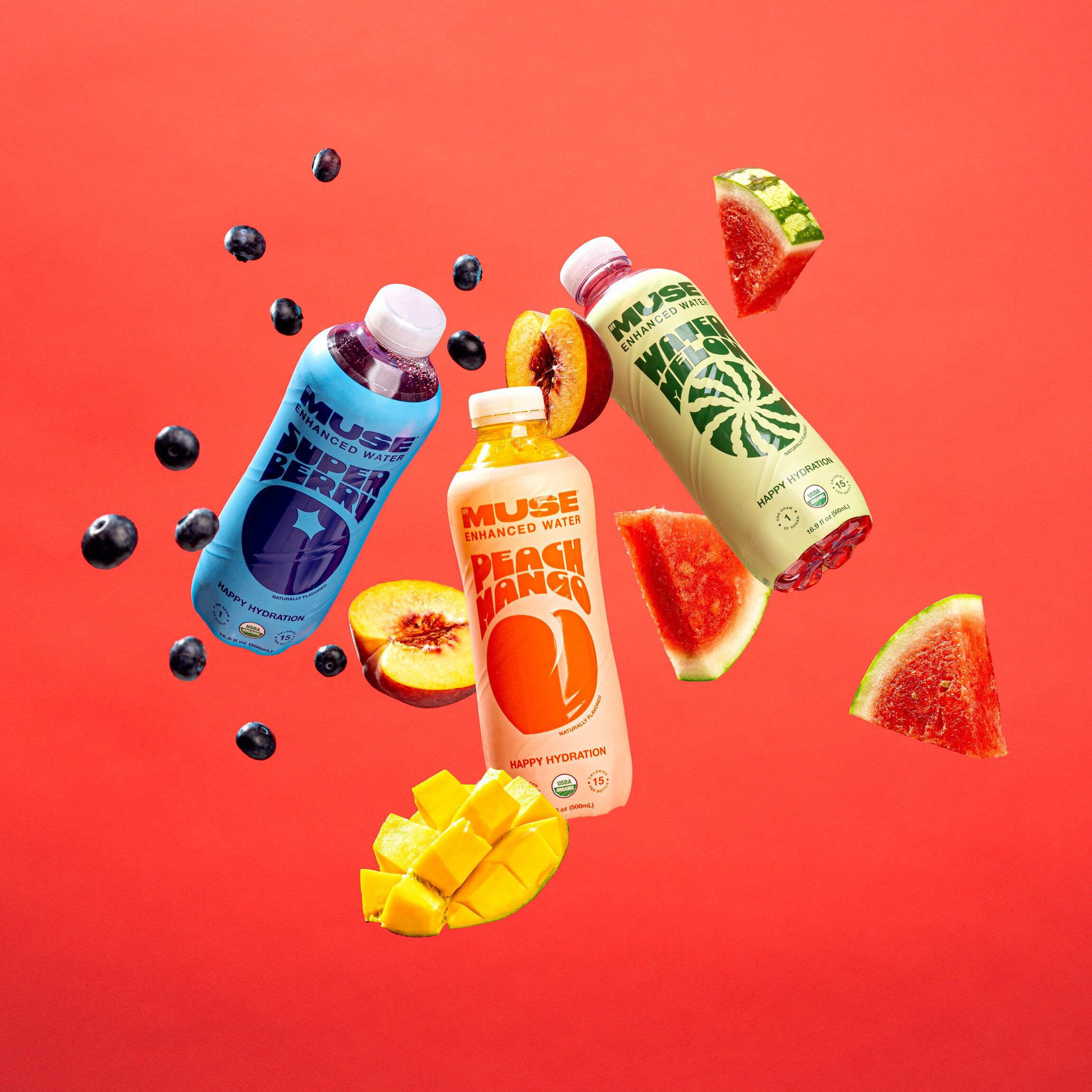 Mymuse Organic Enhanced Flavored Water, Watermelon, 16.9Oz Bottle (12 Pack), 1G Of Sugar, Immune Support With Zinc & Elderberry, Antioxidants Vitamin E, Low Calories, Healthy, Usda Organic, Keto Friendly