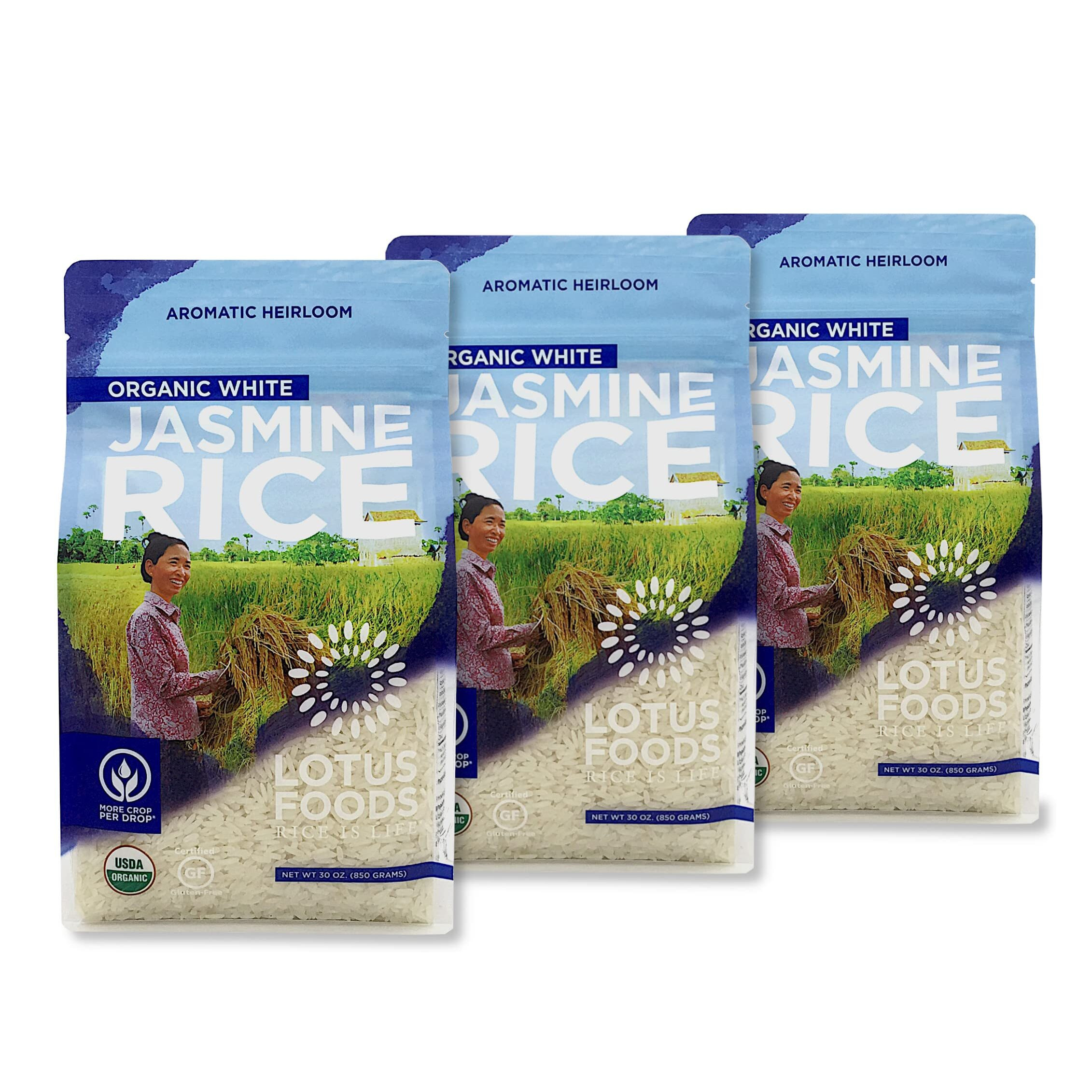 Lotus Foods Organic White Jasmine Rice - Jasmine Rice, Gluten Free White Rice, Organic Rice, Long Grain Asian Sticky Rice, Usda Organic, Vegan, Gluten Free - 30 Oz (Pack Of 3)