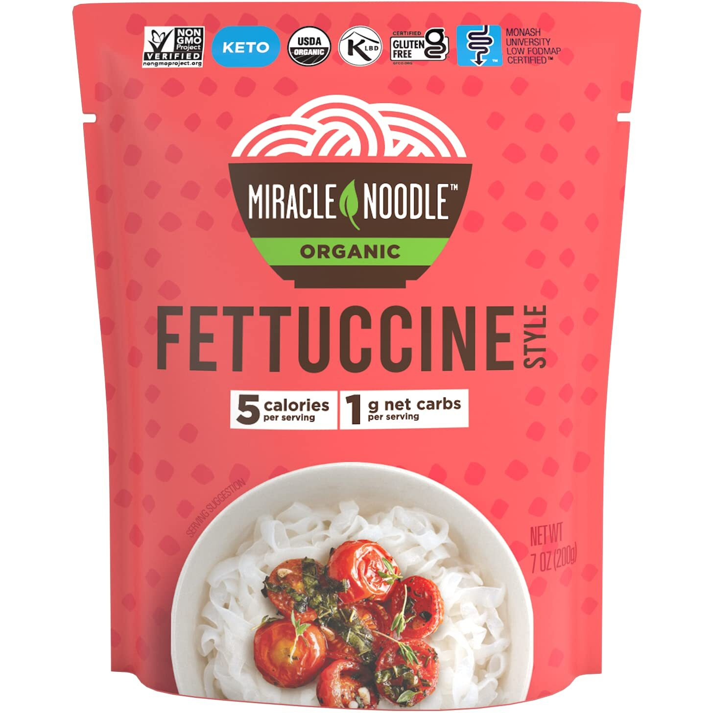 Miracle Noodle Organic Ready To Eat Fettuccine Noodles, Low Calorie, Vegan Friendly, Kosher, Keto & Paleo, Usda Certified Organic, Gluten Free & Non-Gmo, 7 Ounce (Pack Of 6)
