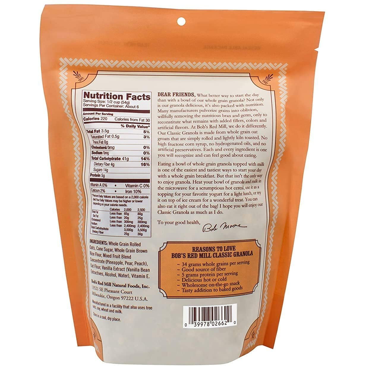 Bob's Red Mill Original Whole Grain No Fat Granola - 12 Oz - 2 Pk