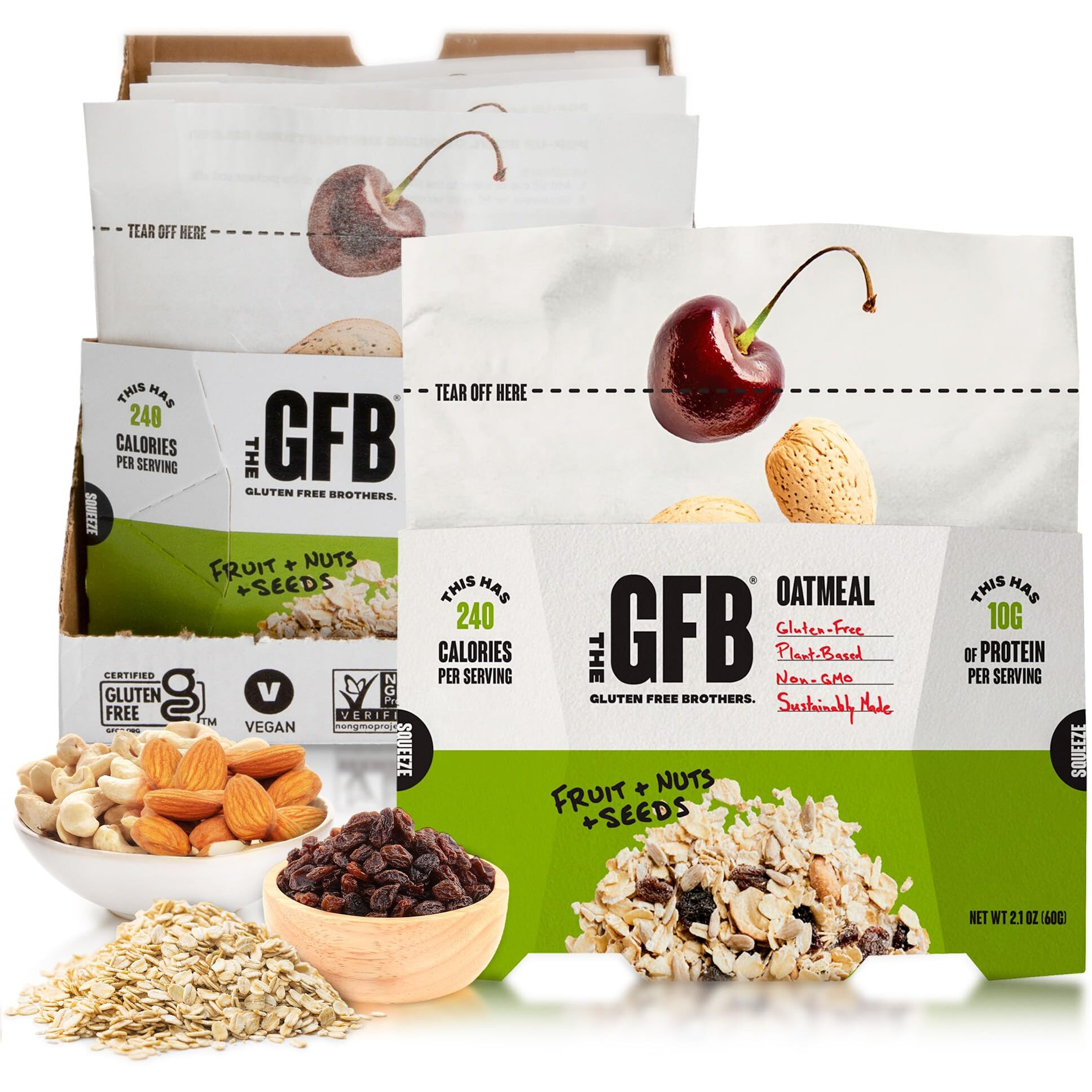 The Gluten Free Brothers Protein Oatmeal Cups - Gluten Free Fruit, Nuts And Seeds Oatmeal Pouches - Instant Hot Breakfast Cereal In A Pop-Up Cup - Non Gmo, Soy Free, Vegan, 2 Oz (6 Count)