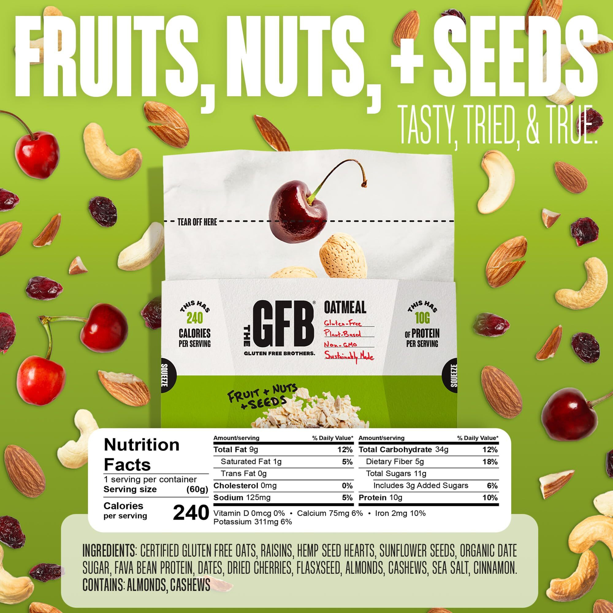 The Gluten Free Brothers Protein Oatmeal Cups - Gluten Free Fruit, Nuts And Seeds Oatmeal Pouches - Instant Hot Breakfast Cereal In A Pop-Up Cup - Non Gmo, Soy Free, Vegan, 2 Oz (6 Count)