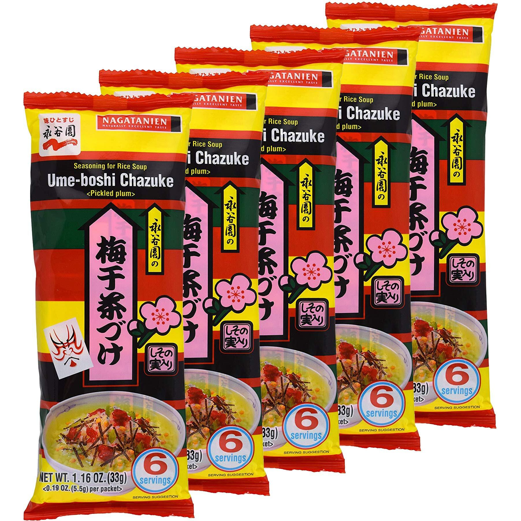 Nagatanien Ume-Boshi Chazuke 6Pcs Pickled Plum Flavor 1.16Oz (5 Pack)