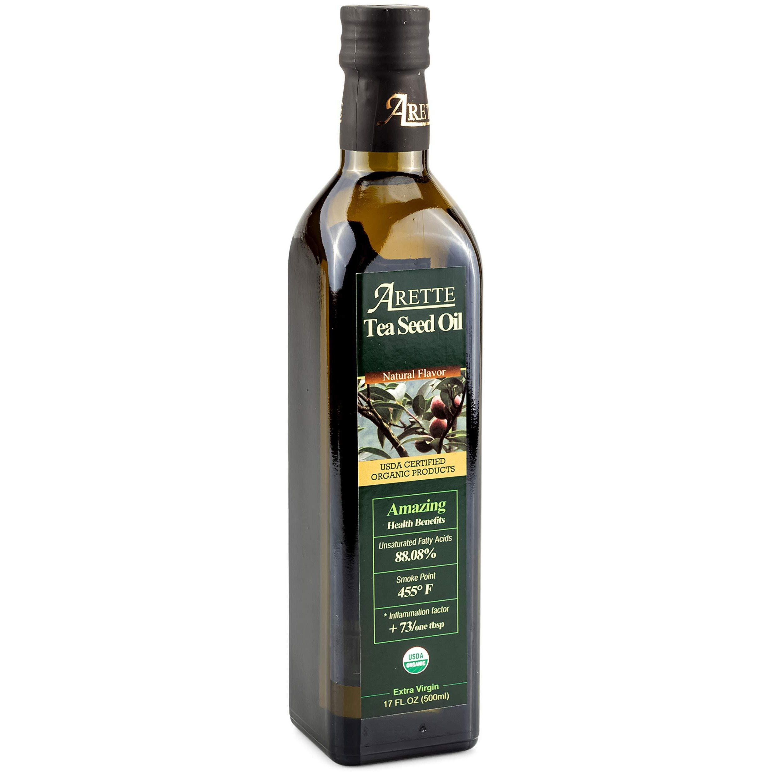 Arette Organic Tea Seed Oil - Extra Virgin Cold Pressed High Heat Cooking Oil, Natural, 17 Ounces