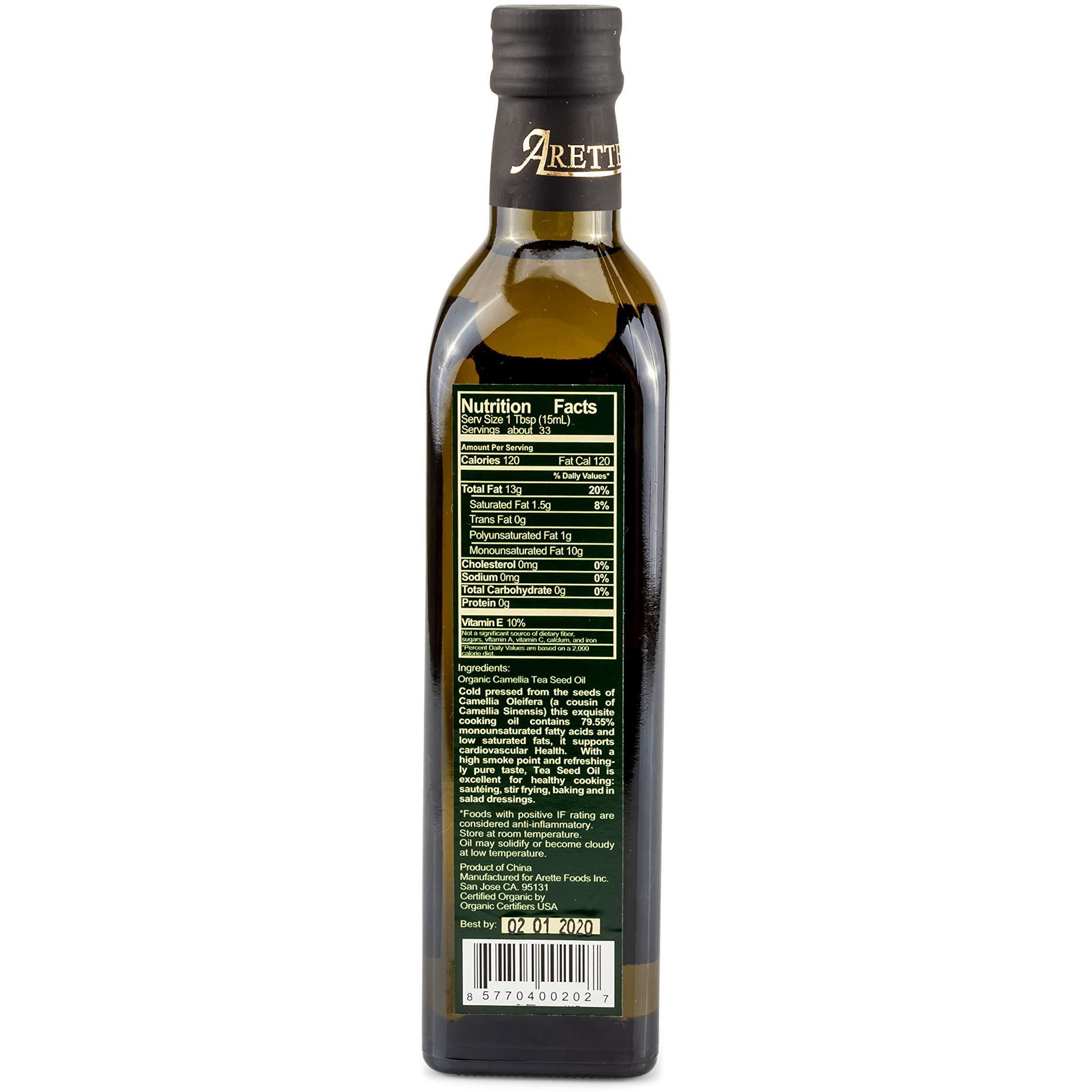 Arette Organic Tea Seed Oil - Extra Virgin Cold Pressed High Heat Cooking Oil, Natural, 17 Ounces