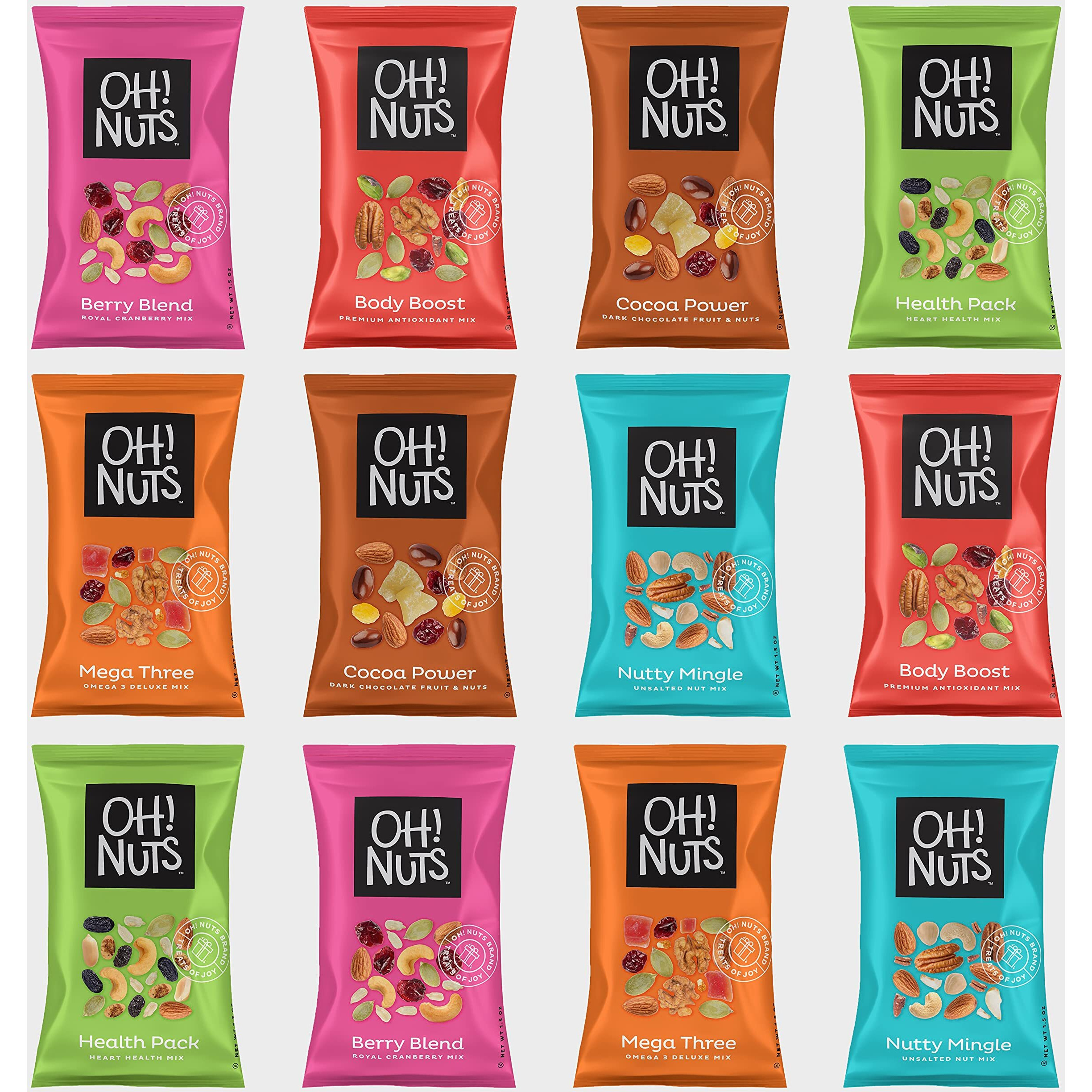Trail Mix Individual Nut Snacks For On-The-Go | 12 Convenient Nut Snacks For School | Bulk Nuts Variety | Individual Packs (1.5 Oz Each) By Oh Nuts