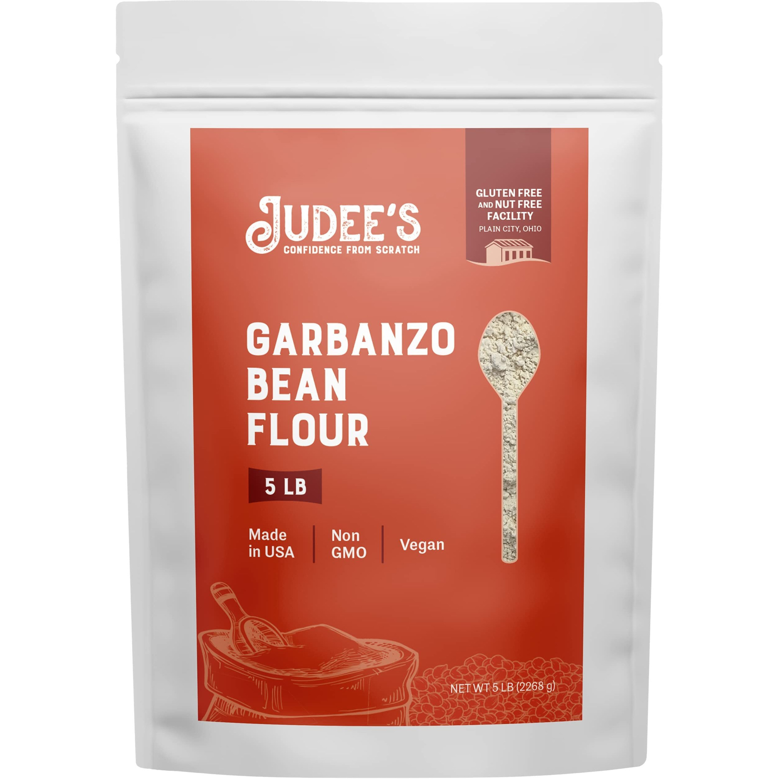Judee's Chickpea Flour 5 Lb - Non-Gmo, Vegan, Made In Usa Garbanzo Bean Flour - Great For Making Tortillas, Socca, Banana Bread, And Chickpea Fritters - Gluten-Free And Nut-Free