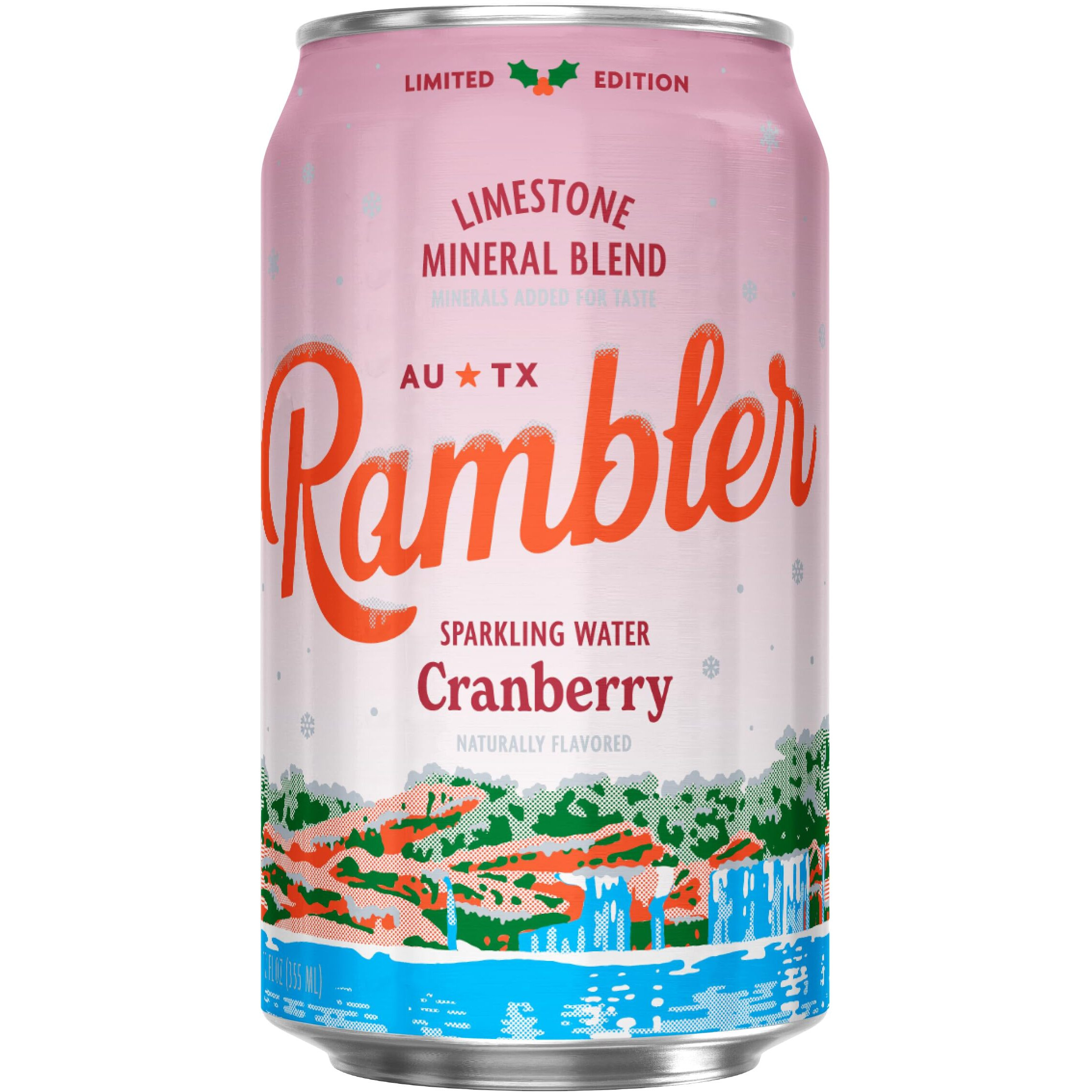 Autx Rambler Sparkling Water, Limestone Mineral Blend, Cranberry Flavor, Limited Edition, 12 Oz, Three 8-Packs (24 Cans)