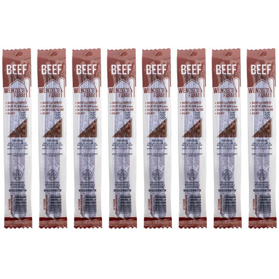 Wenzels Farm Beef Sticks Made In The Usa Snack Sticks Flavorful, Naturally Smoked  High Protein, Low Carb  No Msg, Fillers, Binders, Artificial Colors  Gluten Free | 16 Sticks (8 Packs Of 2)