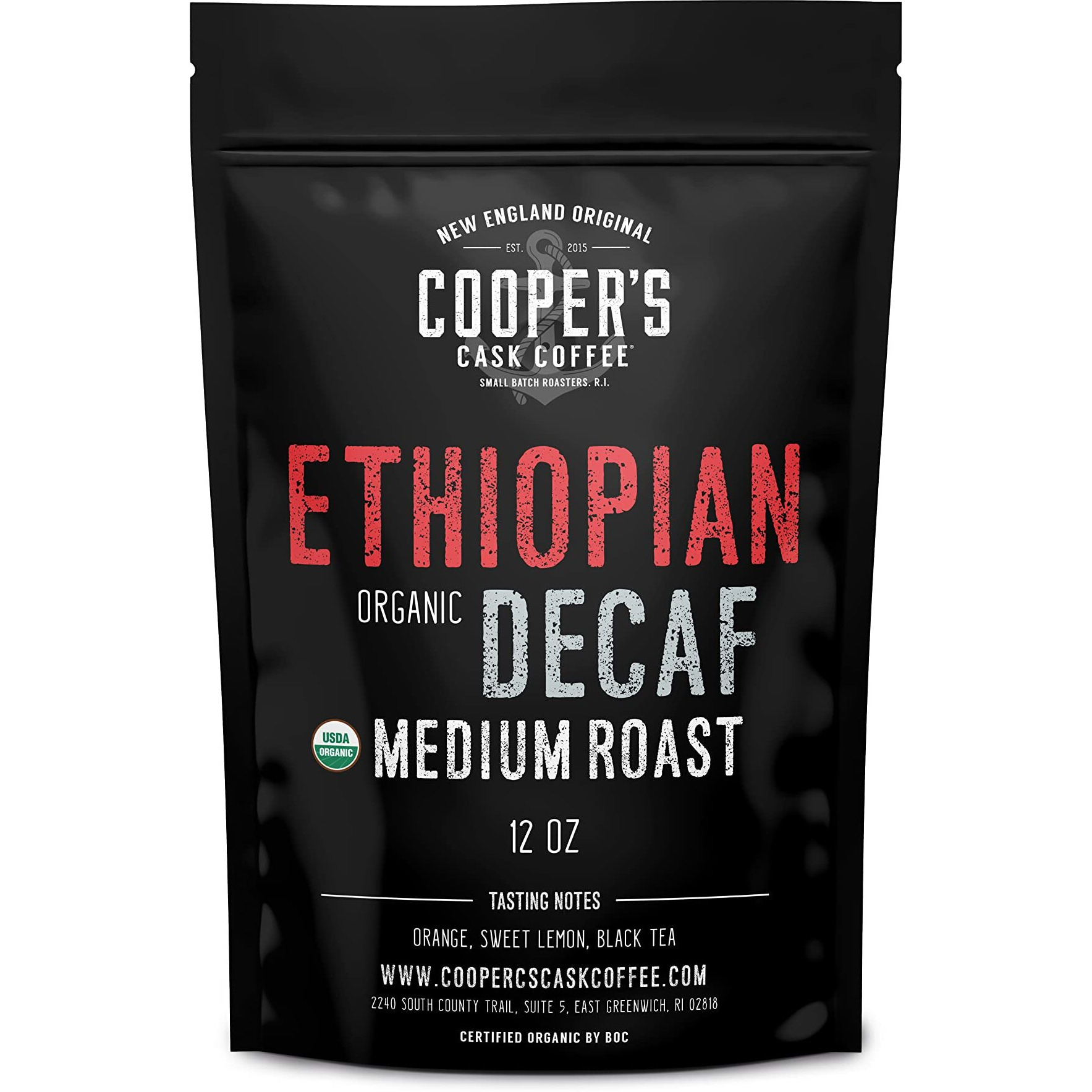 Organic Ethiopian Decaf Medium Roast Water Processed Whole Bean Coffee (12Oz Whole Bean)