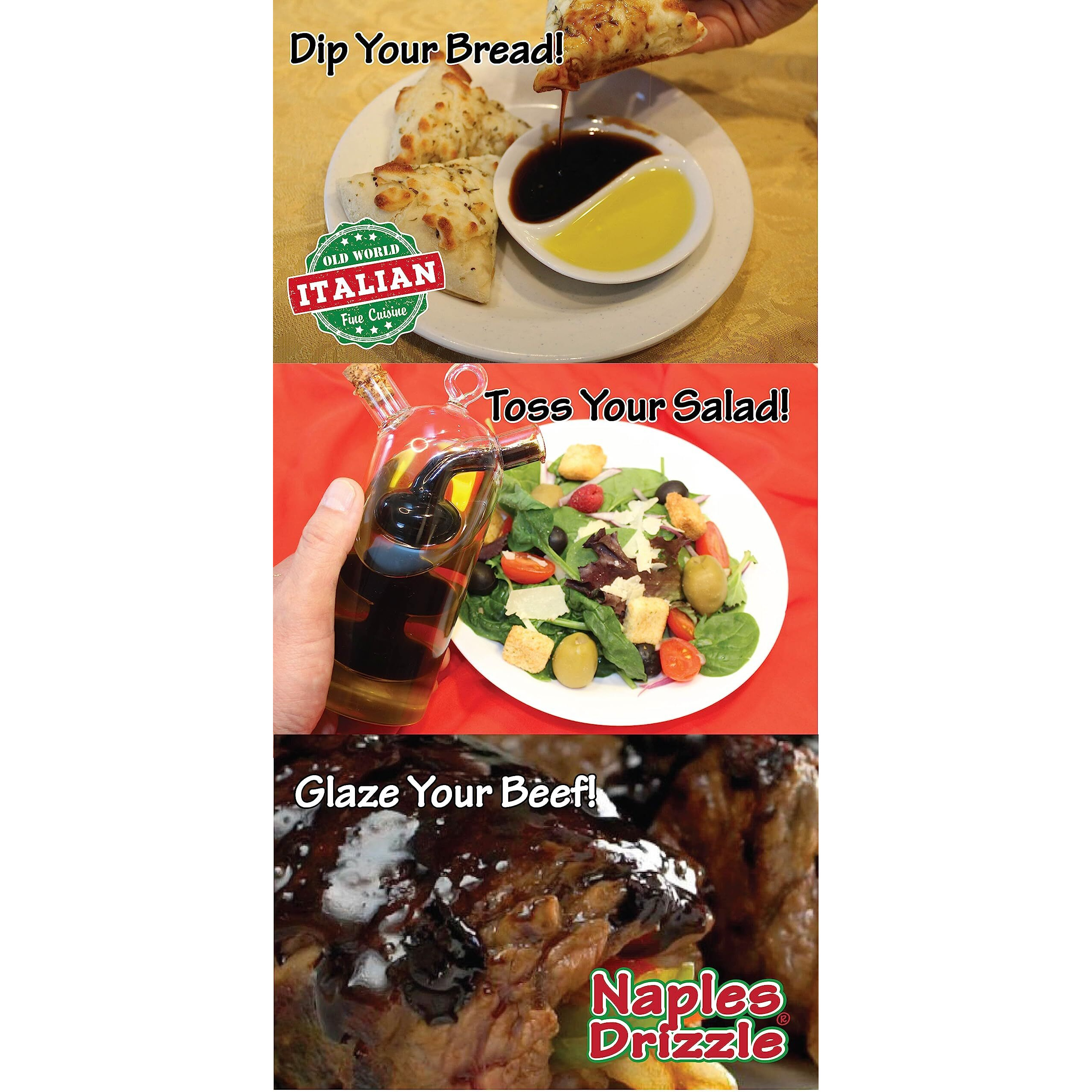 Naples Drizzle Barrel-Aged Balsamic Vinegar Of Modena -- Rich, Extra Thick, No Added Sugar Or Thickeners, Better-Than-Glaze Balsamic Drizzle (4-Pack -- 1Oz Mix Flavors). Tsa-Approved Travel & Picnic Size
