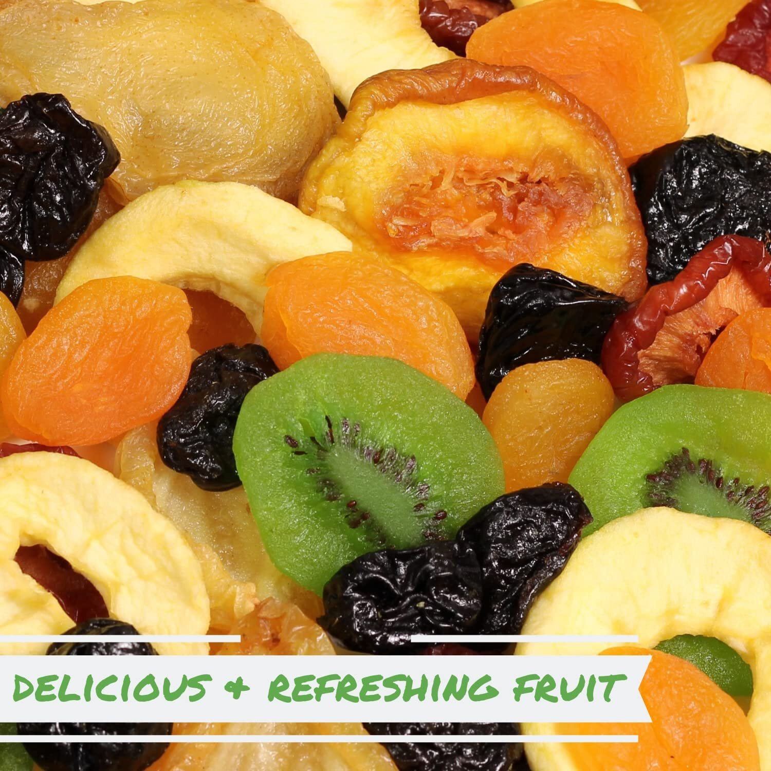 Dried Mixed Fruit With Prunes By It's Delish, 2 Lbs (32 Oz) Bulk | Snack Mix Of Prunes, Apricots, Plums, Apple Rings, Nectarines, Peaches, Pears, Kiwi Slices | Dry Fruits - Vegan Kosher Healthy Snacks