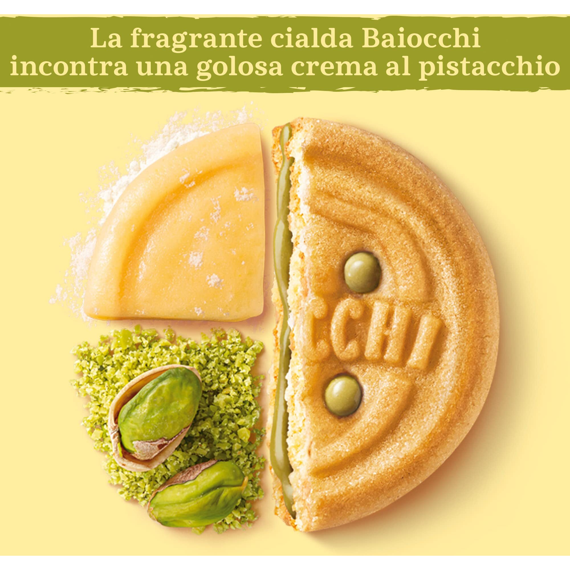Mulino Bianco Biscotti Baiocchi Al Pistacchio, Biscotti Con Pistacchio E Pastafrolla Ideali Per Colazione O Merenda, Senza Olio Di Palma, 1 Sacchetto Da 240G