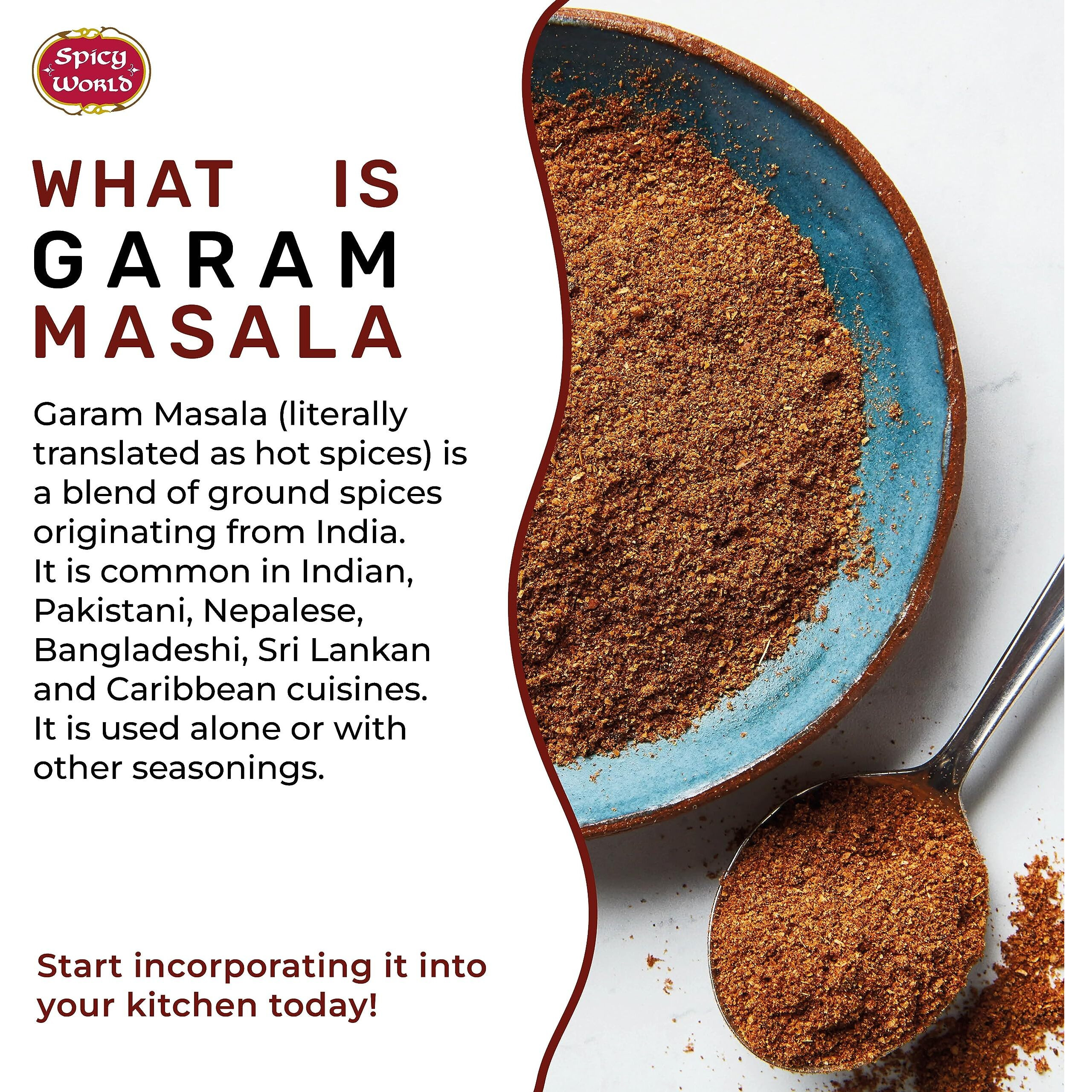Spicy World Garam Masala Powder 1 Pound Bulk Jar - 16 Ounce - 15 Premium Indian Spice Blend, Salt Free