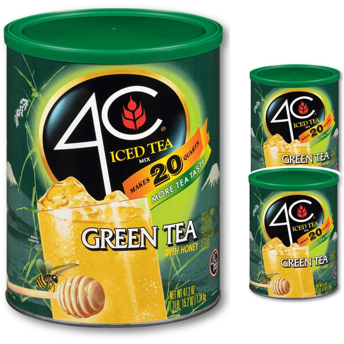 4C Green Tea Antioxidant Iced Tea Mix | Family Sized Cannister | Thirst Quenching Flavor | 20 Quarts (Green Tea, 2 Pack)
