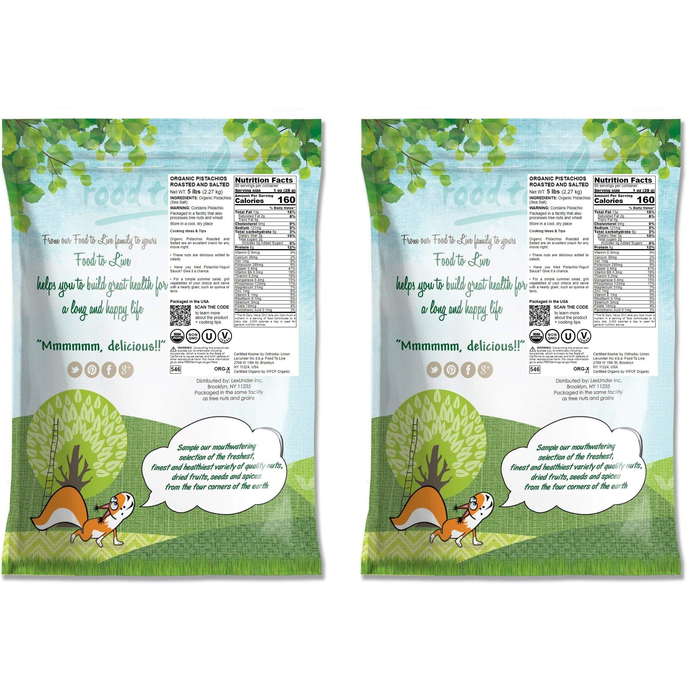 Food To Live - Organic Pistachios, 10 Pounds     In Shell, Dry Roasted With Sea Salt, Non-Gmo, Kosher, Vegan, Bulk