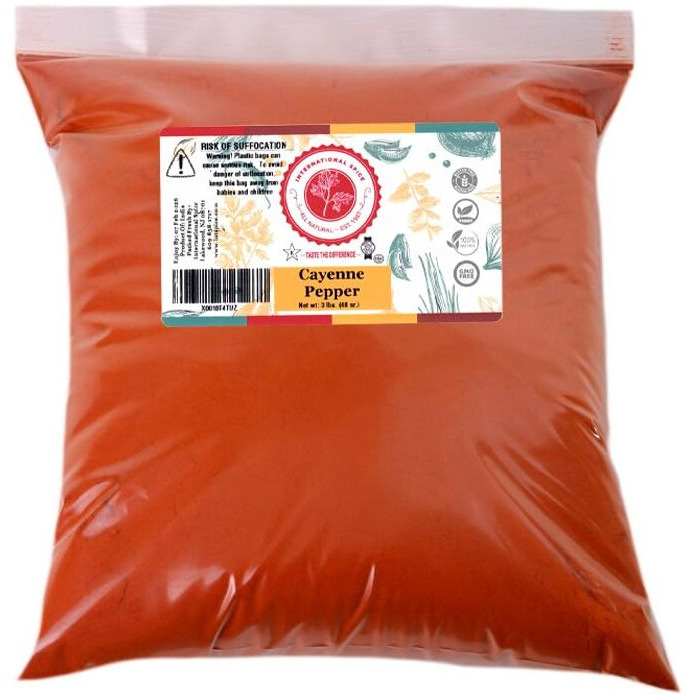 Cayenne Pepper By International Spice, Red Cayenne Pepper Seasoning Powder, Essential Gourmet Kitchen Spice, Bulk, 3 Lb. Bag