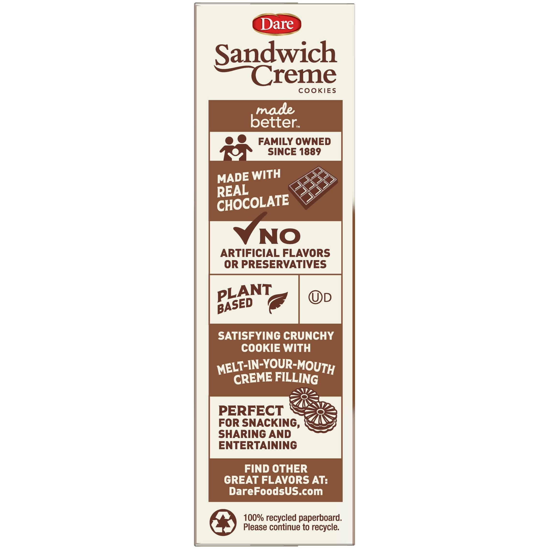 Dare Fudge Chocolate Crme Cookies - Made With Real Chocolate, Peanut Free - 10.2 Ounces (Pack Of 12)