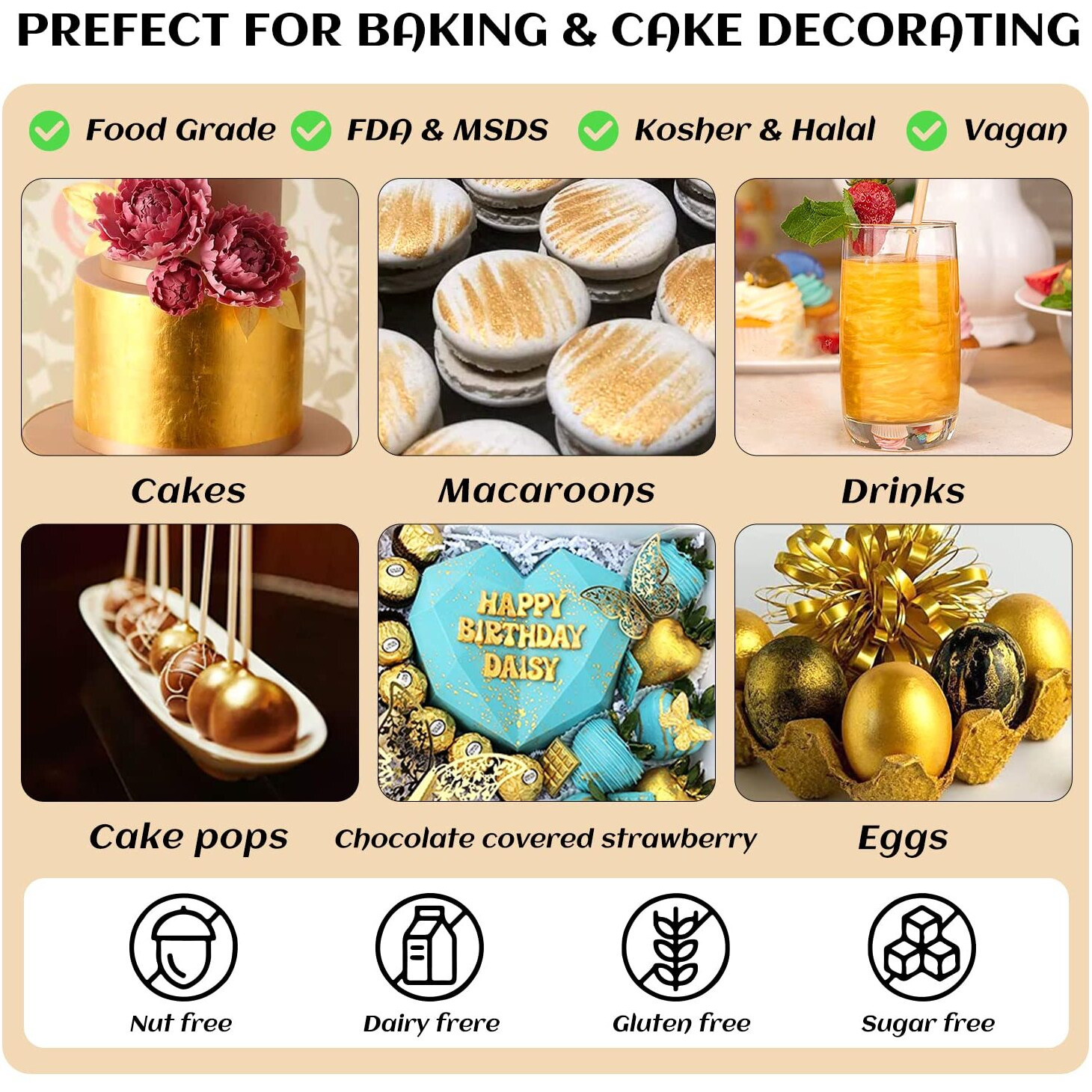 Inoceris Luster Dust Edible, Food Grade Cake Dust Shimmer Powdered Flavorless Metallic Luster Dust Christmas Food Coloring Powder For Baking Decorating, Fondant, Chocolate, Candy, Drinks More & Painting (Luster Dust Set)