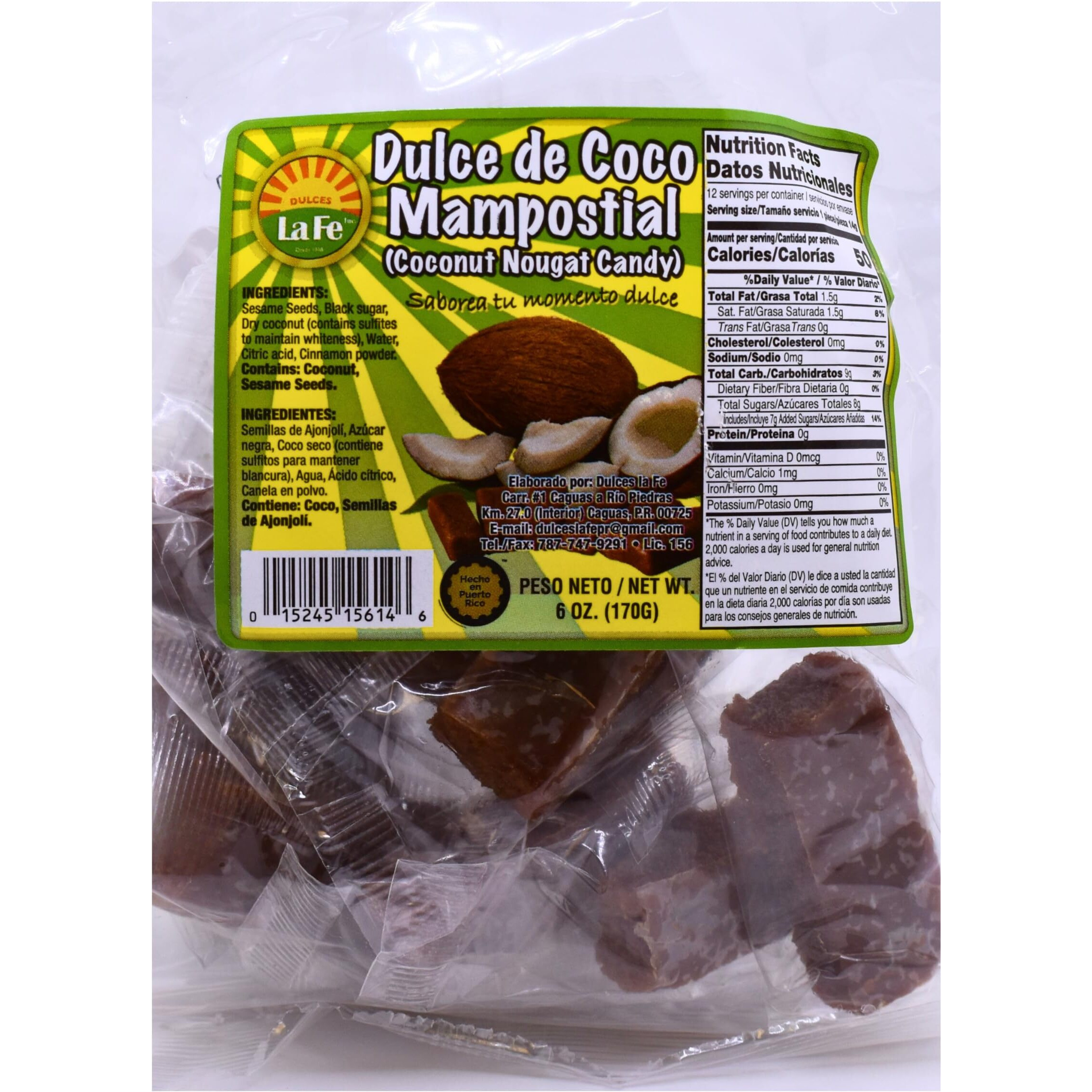 Mampostiales (Coconut Toffee) By Fabrica De Dulces La Fe (14 Individual Packaged Units)