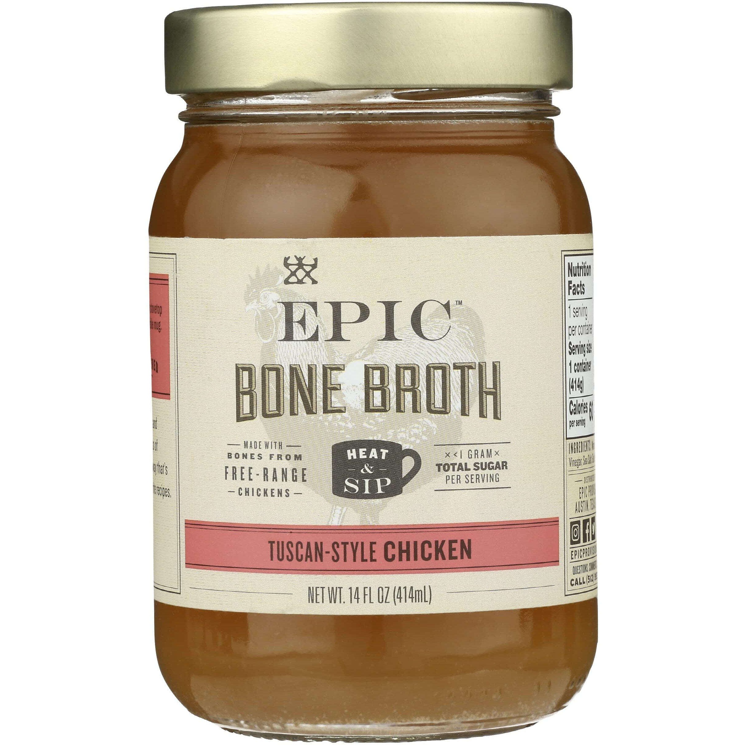 Epic Provisions Tuscan Style Chicken Bone Broth, Keto Friendly, 14 Fluid Ounce (Pack Of 6)