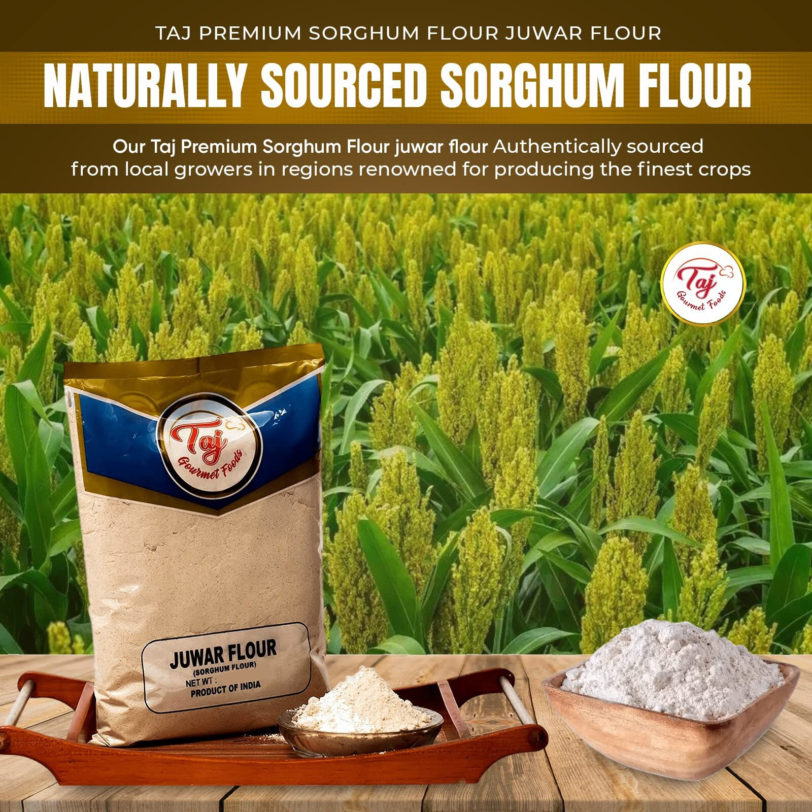 Taj Premium Sorghum Flour Juwar Flour, Jowar, No Salt, 2-Pounds