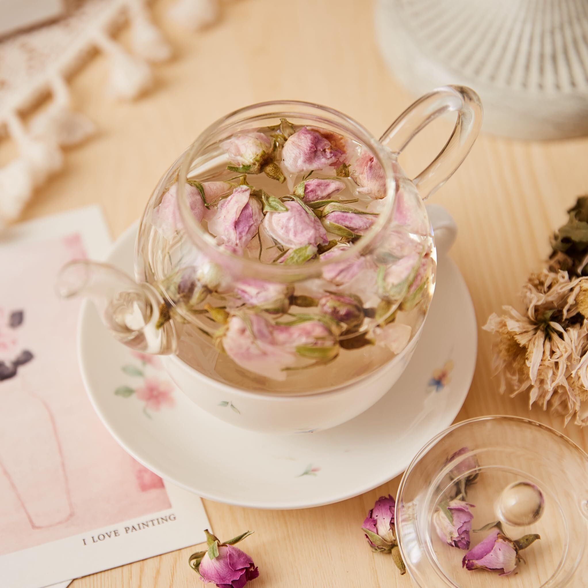Chawuwarmsun-[A] Pink Rose Buds(3Oz),Loose Leaf Flower Petal Tea,Natural Fragrant Herbal Tea,Afternoon Tea
