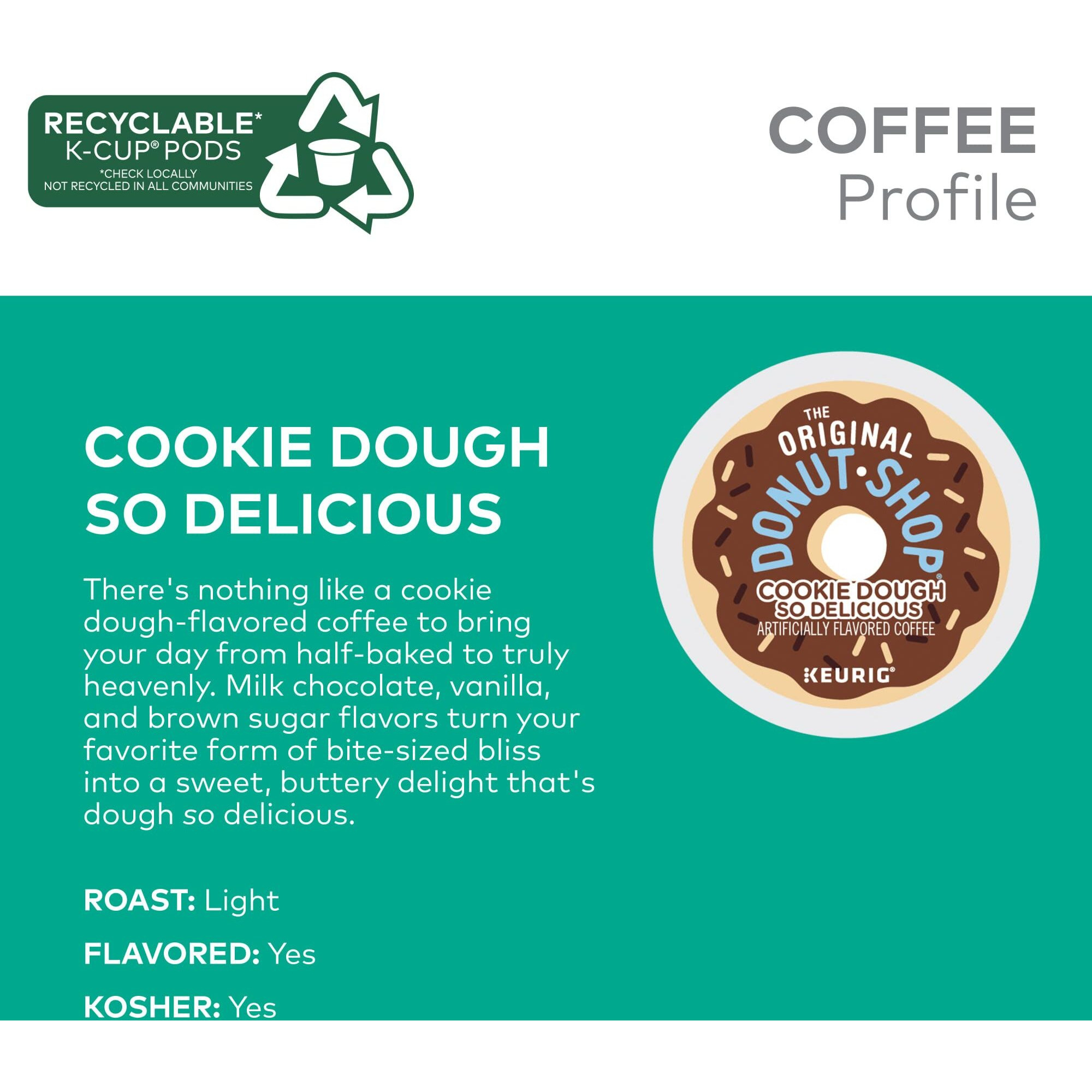 The Original Donut Shop Cookie Dough So Delicious, Keurig Single Serve K-Cup Pods, Flavored Coffee, 72 Count (6 Packs Of 12)