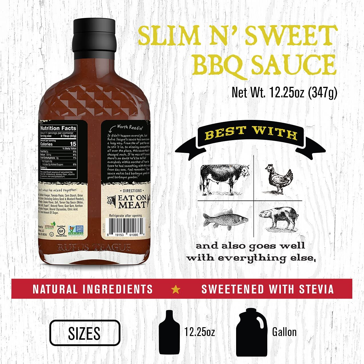 Rufus Teague Sugar Free Premium Bbq Sauce Slim N' Sweet, 12.25 Oz. Bottles, 2 Pack
