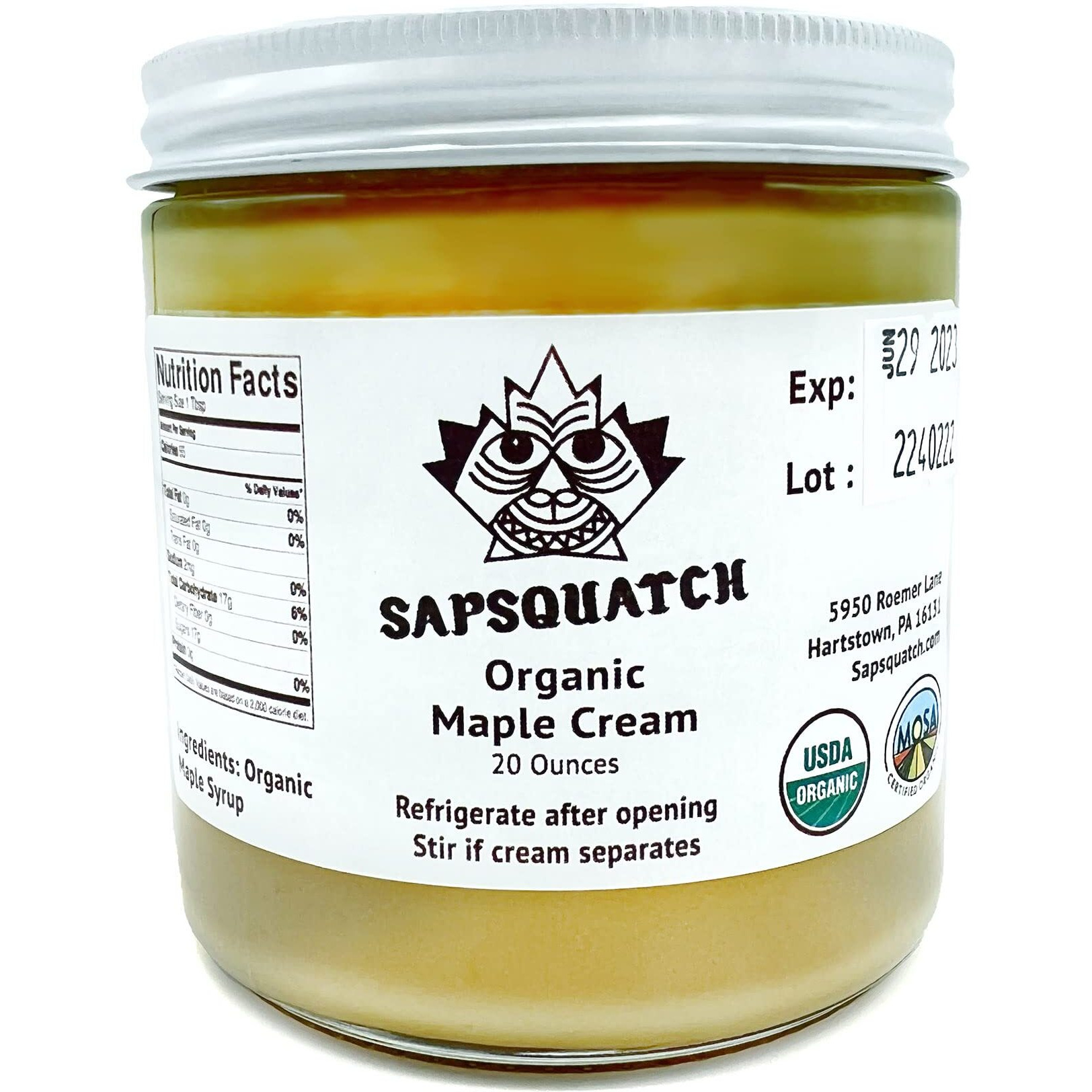 Sapsquatch Organic Maple Cream - 20 Ounces - Pure Maple Cream Butter Spread