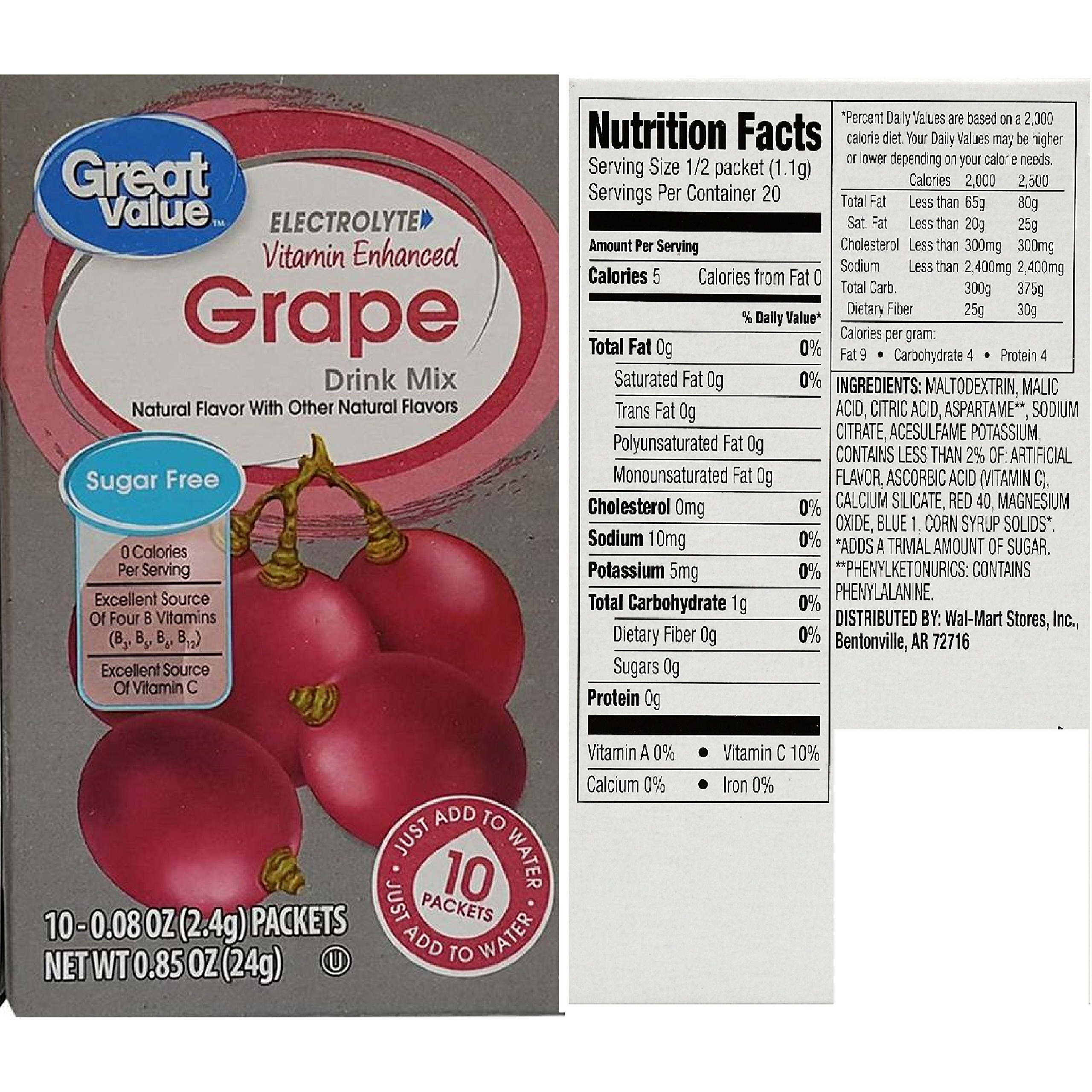 Great Value Low Calorie Sugar-Free Drink Mixes Variety Fruit Flavor 3-Box Bundle (Cherry,Grape,Orange Early Rise, 3-Pack)