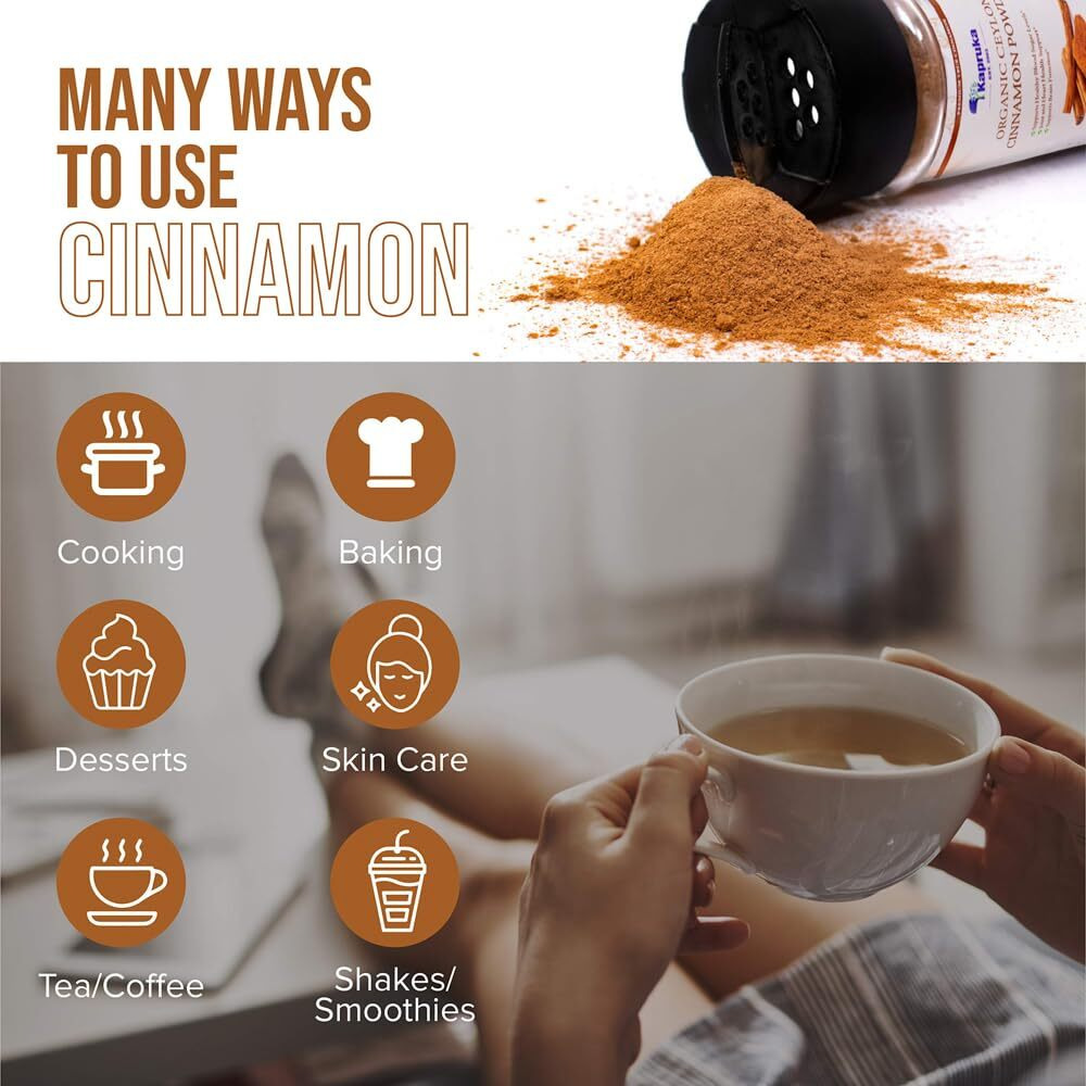 Sri Lankan Premium Quality 100% Pure Organic Ground Ceylon Cinnamon Powder In Glass Jar With Plastic Shaker/Sprinkle Bottle. | 1.41 Oz