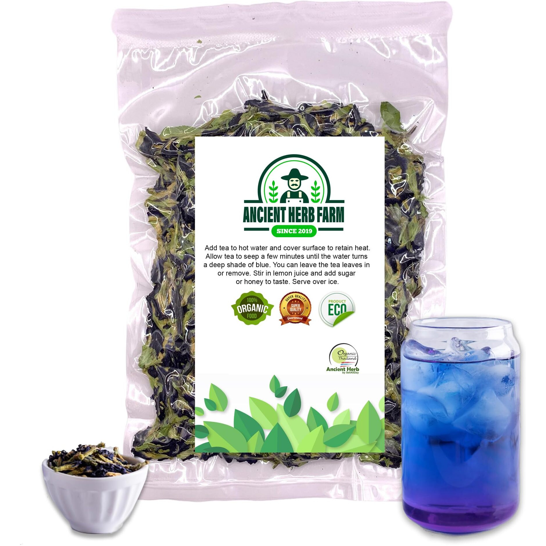 Ancient Herb Premium Dried Butterfly Pea Flower For Blue & Purple Drinks And Food Coloring, Pea Flower Tea, Non-Gmo, Pure Natural Butterfly Pea Tea (35.27 Oz / 1000 G)
