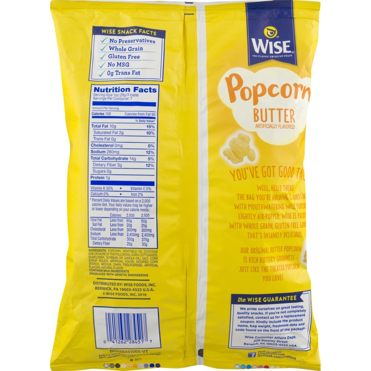 Wise Foods Air Popped Butter Popcorn 6 Oz. Bag (3 Bags)