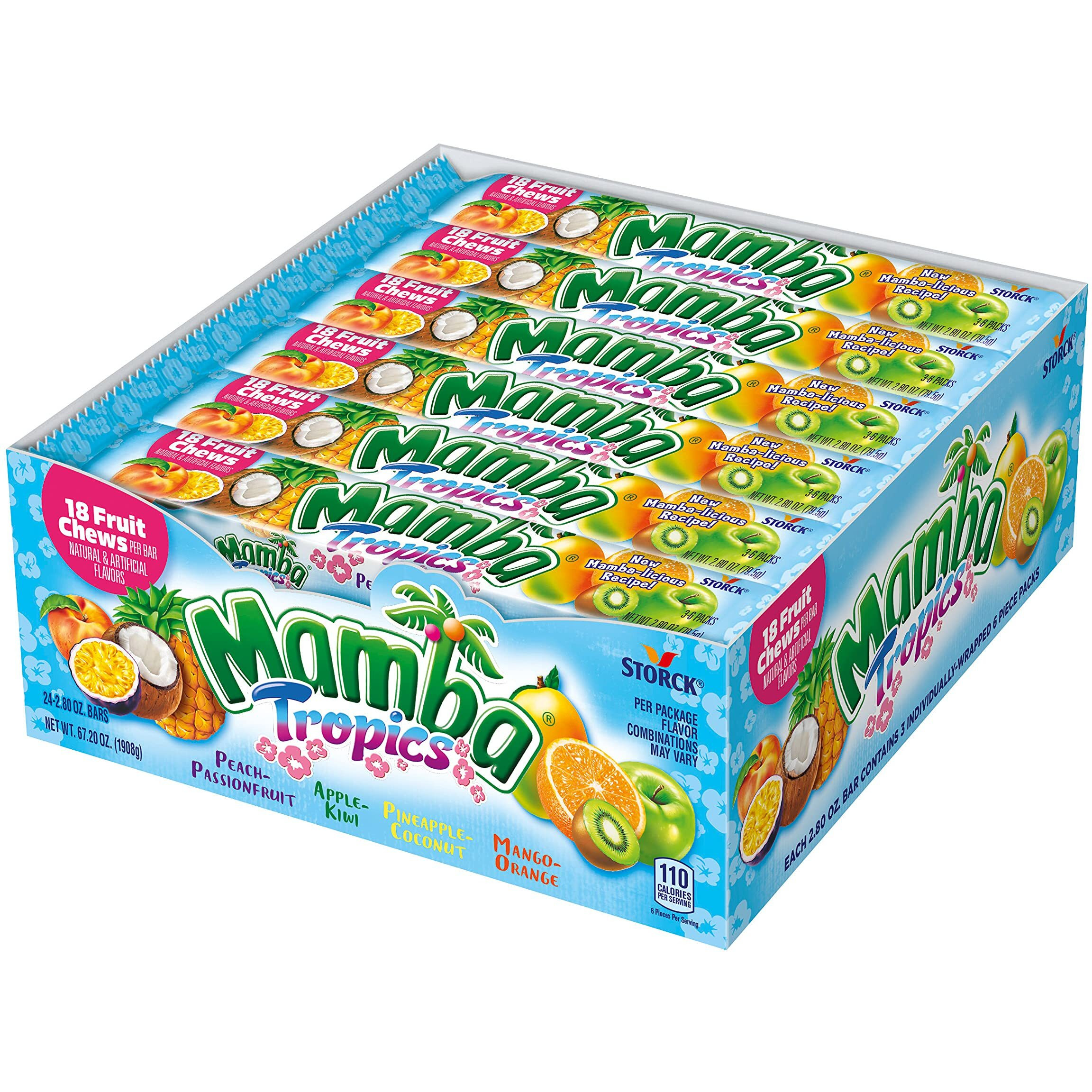 Mamba Tropics Fruit Chews Candy, 18 Pieces (Pack Of 24)