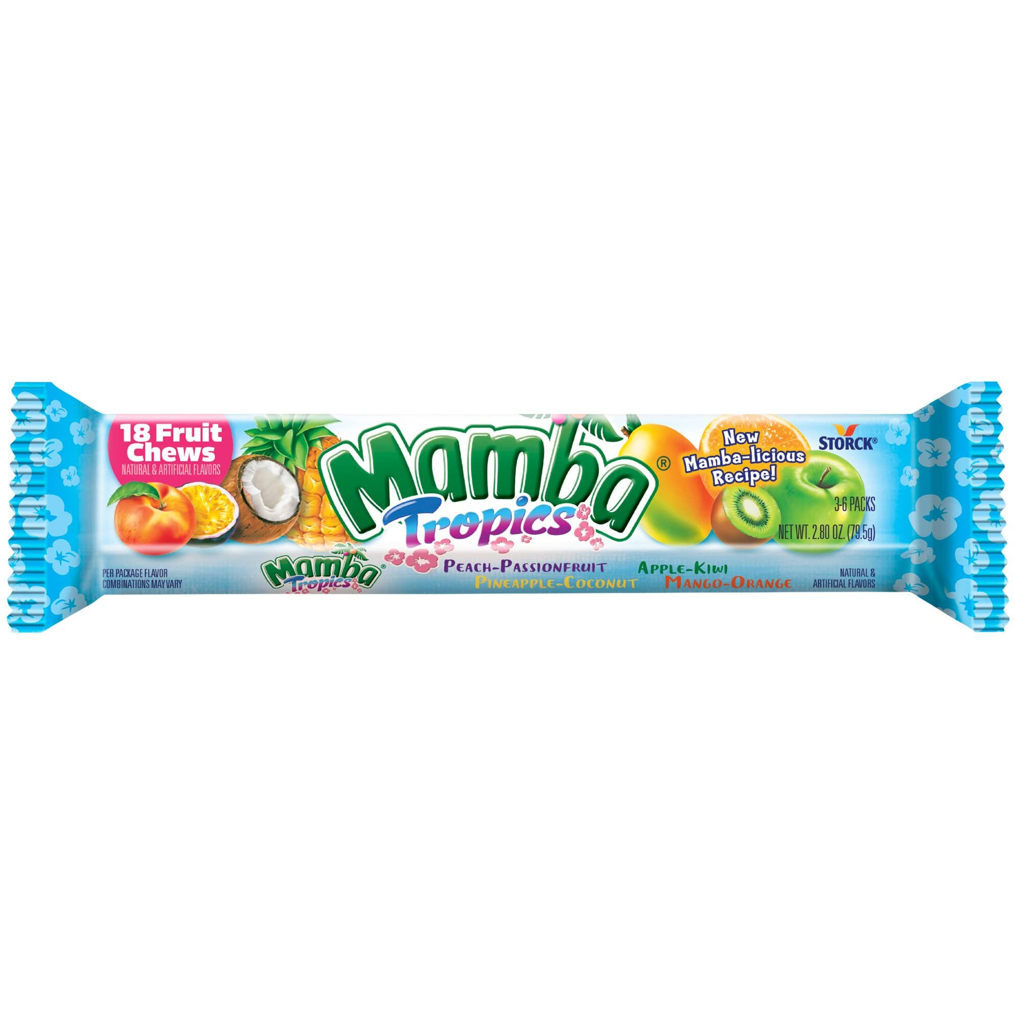 Mamba Tropics Fruit Chews Candy, 18 Pieces (Pack Of 24)