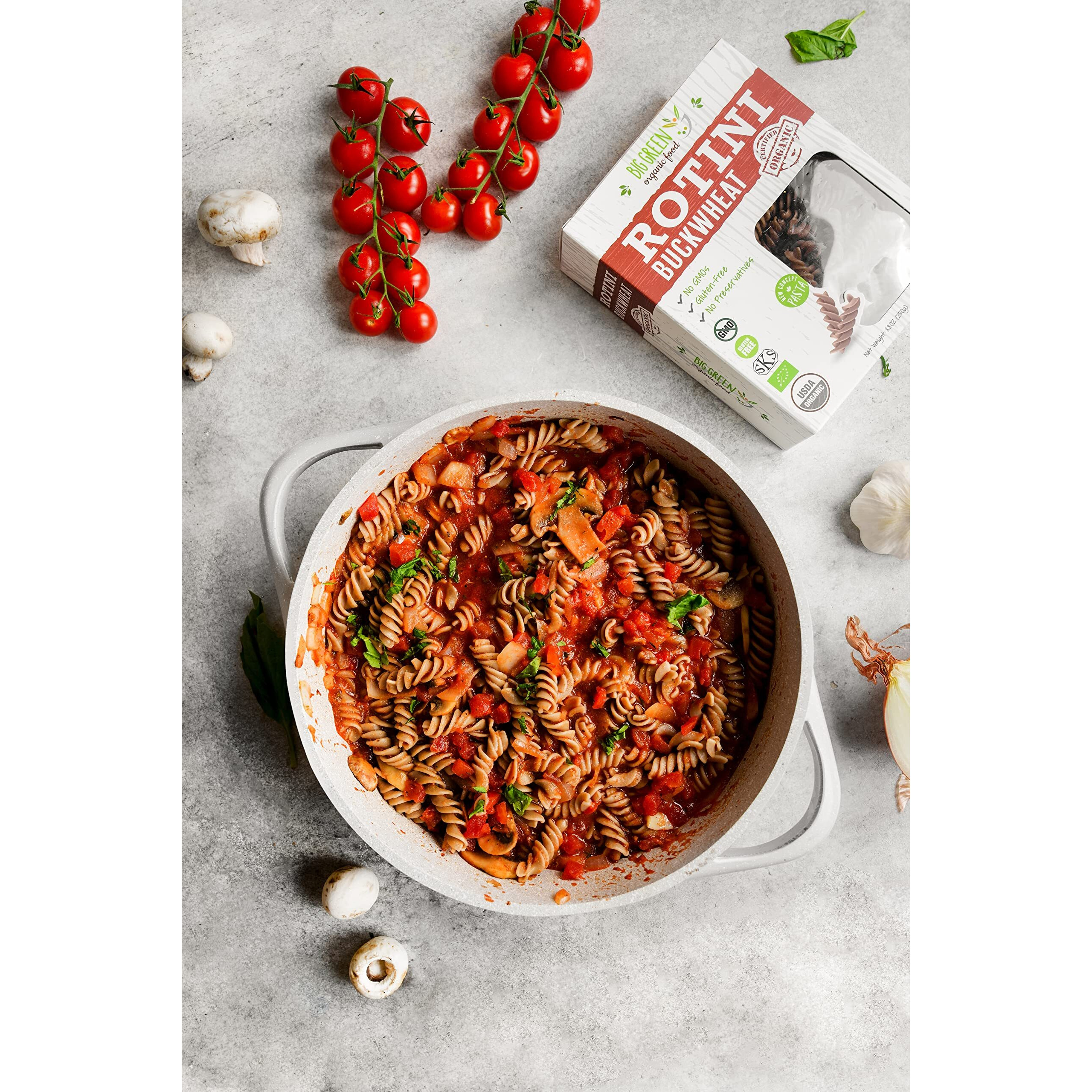 Big Green Organic Food- Organic Buckwheat Rotini, 8.8Oz, 100% Buckwheat, Gluten-Free, Non-Gmo, Vegan (3)