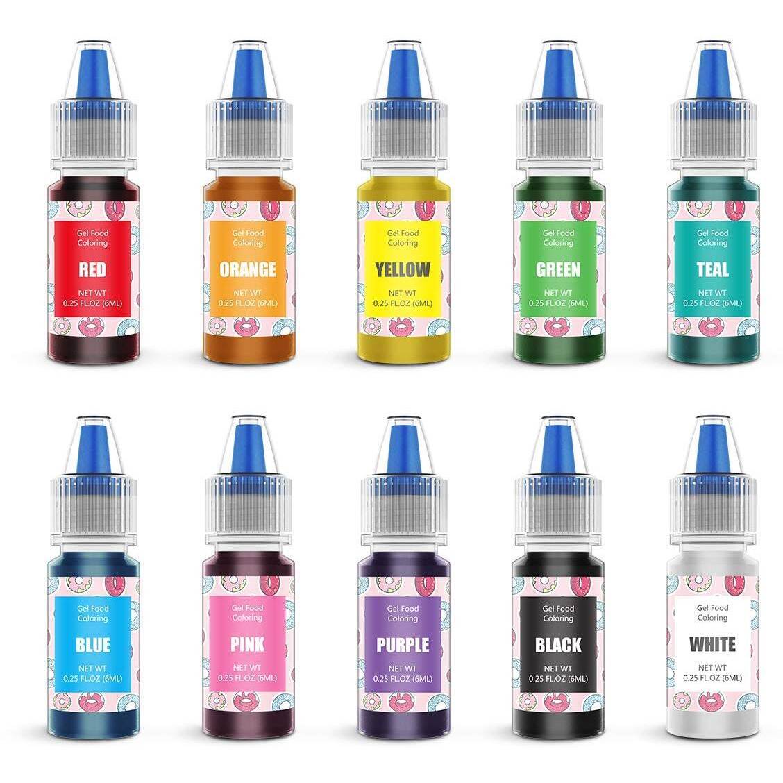 Food Coloring Gel Cake Decorating Set - Jelife 10 Colors Gel Based Edible Food Color Easter Egg Dye Kit Concentrated Neon Icing Colors For Kids Baking Macaron Frosting Fondant Cookie (6Ml/Bottles)