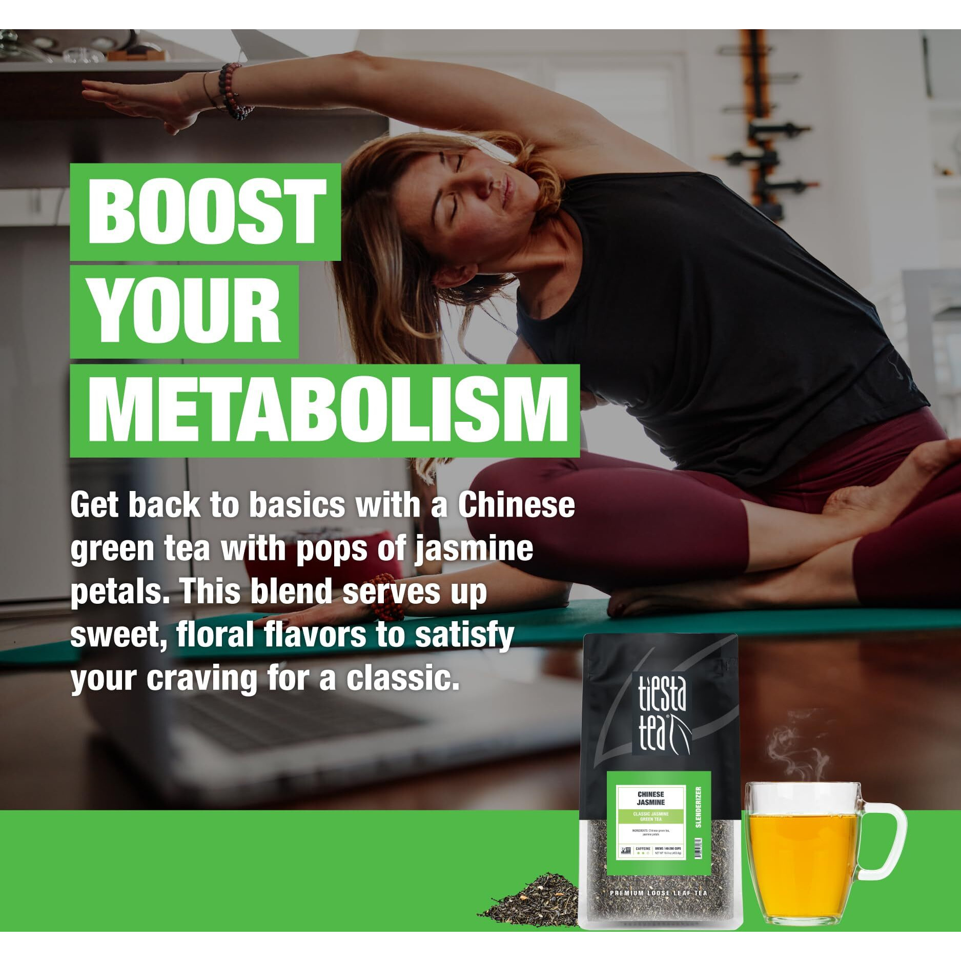 Tiesta Tea - Chinese Jasmine | Classic Jasmine Green Tea | Premium Loose Leaf Tea Blend | Medium Caffeinated Green Tea | Make Hot Or Iced Tea & Brews Up To 200 Cups - 16 Ounce Resealable Bulk Pouch