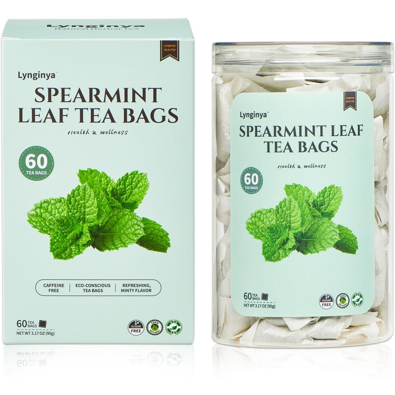 Lynginya Spearmint Tea, 60 Tea Bags - Premium Spearmint Leaves - Natural Herbal Tea - Refreshing & Minty - No Sugar & No Caffeine