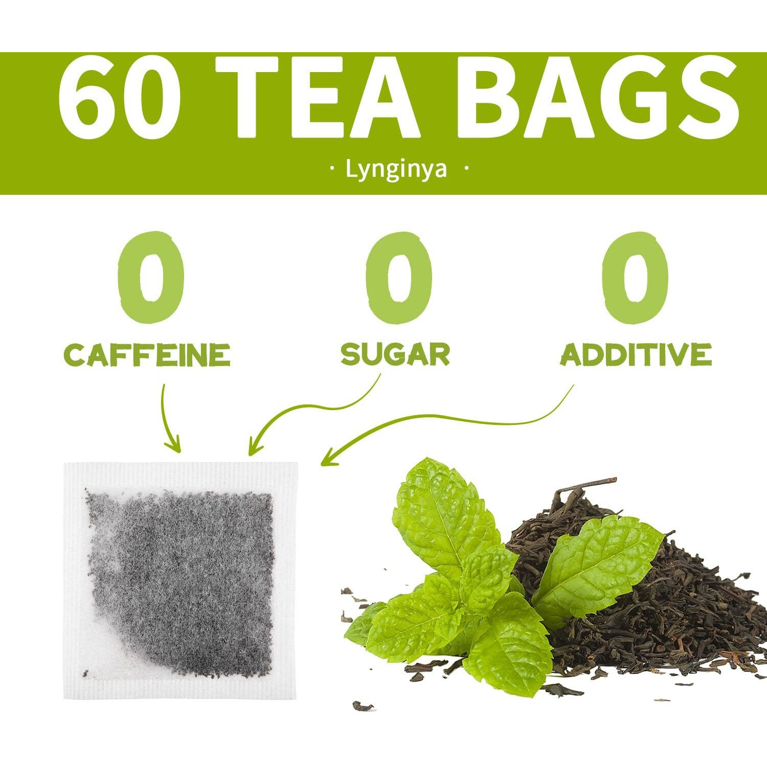 Lynginya Spearmint Tea, 60 Tea Bags - Premium Spearmint Leaves - Natural Herbal Tea - Refreshing & Minty - No Sugar & No Caffeine