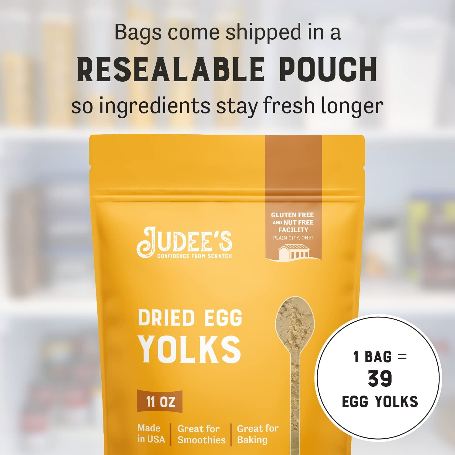 Judee's Dried Egg Yolk Powder - 11 Oz - Baking Supplies - Delicious And 100% Gluten-Free - Perfect For Homemade Baked Goods, Sauces, Ice Cream Toppings, And More - Great Source Of Protein