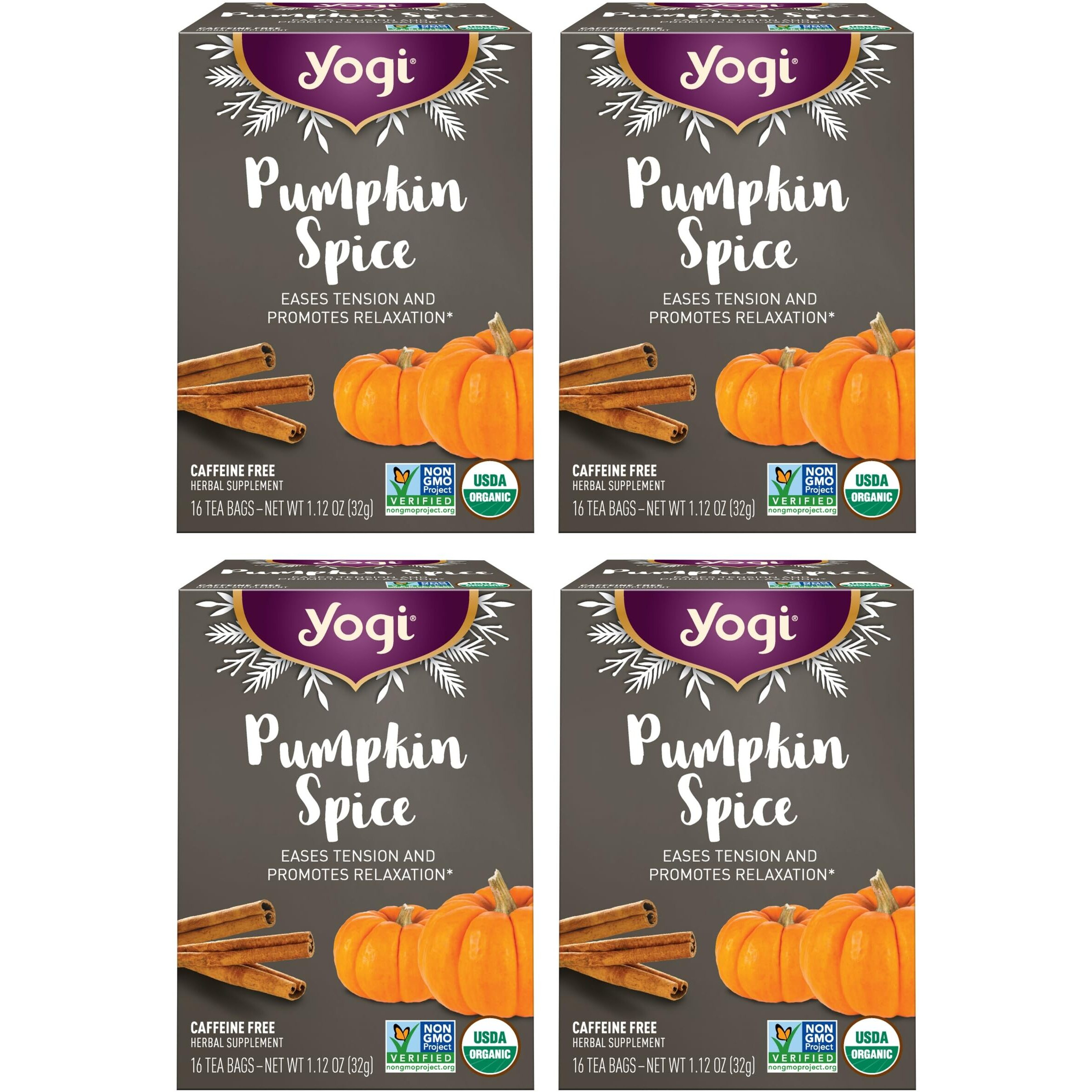 Yogi Tea Pumpkin Spice Tea - 16 Tea Bags Per Pack (4 Packs) - Limited Edition Organic Pumpkin Spice Tea Bags - Perfect For The Holidays - Includes Cinnamon Bark, Cardamom Pod, Nutmeg Kernel & More