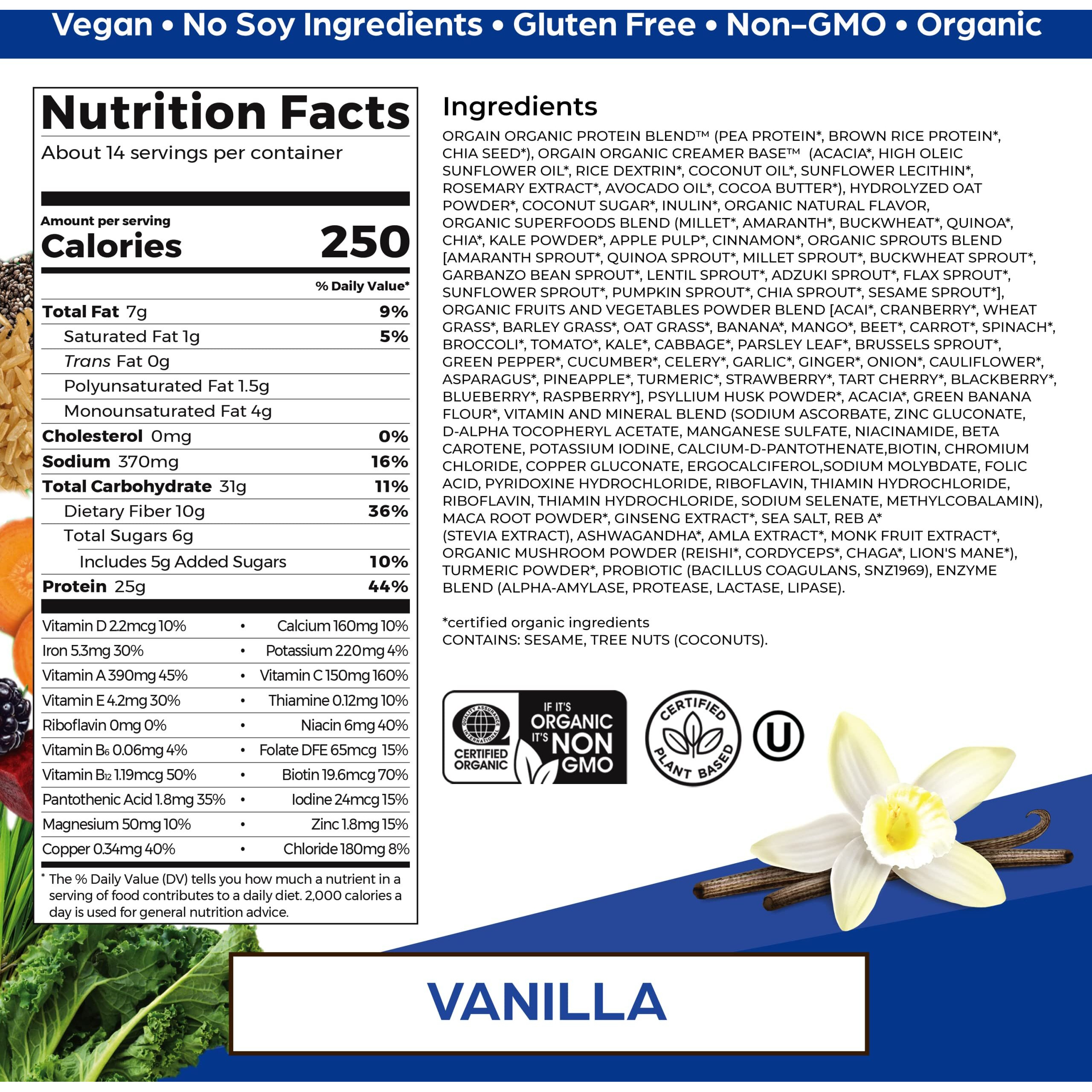 Orgain Perfect Meal, Organic, Vegan Meal Replacement Protein Powder, Vanilla - 25G Plant Based Protein, 80+ Superfoods, 1B Probiotics & 10G Fiber, Adaptogens & Ashwagandha - 2.16Lb